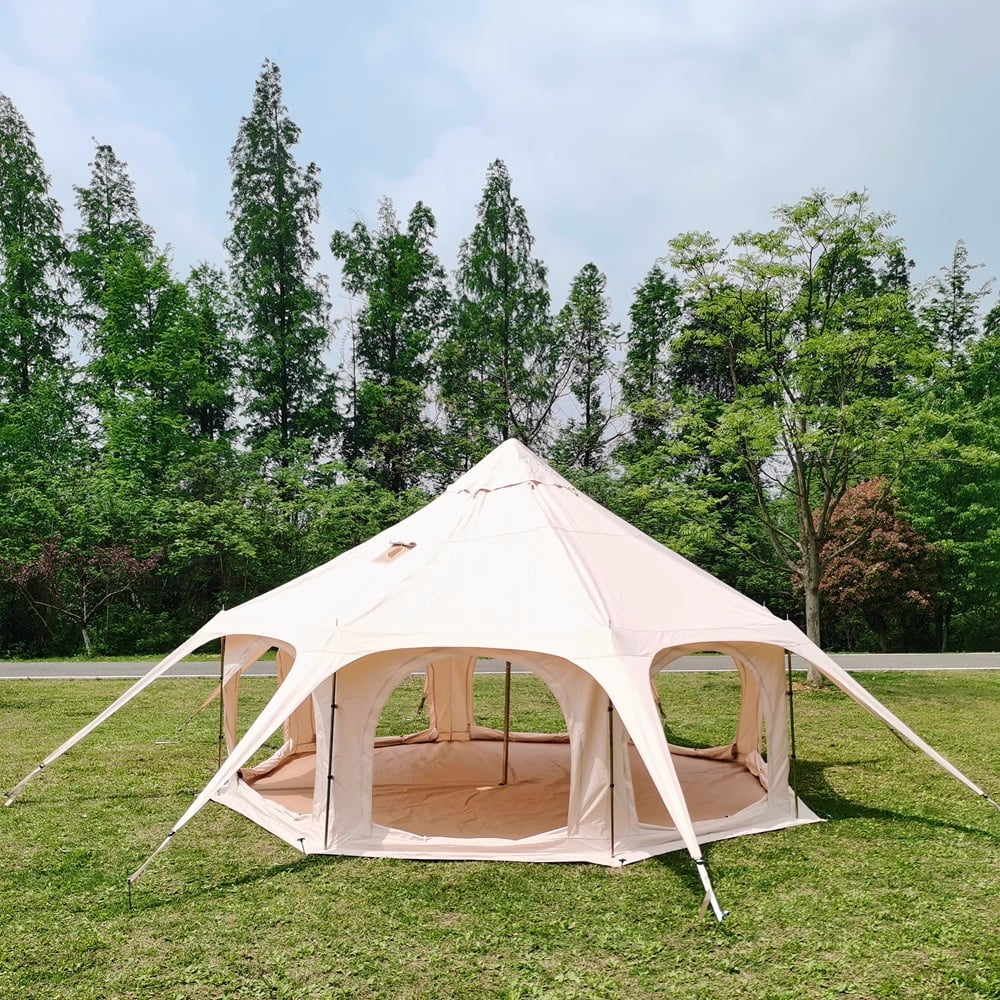 Latourreg Glamping  15FT Bell Tent 4.6m Yurt Tent with Stove Jack, Zipped Removable Floor for Family Camping