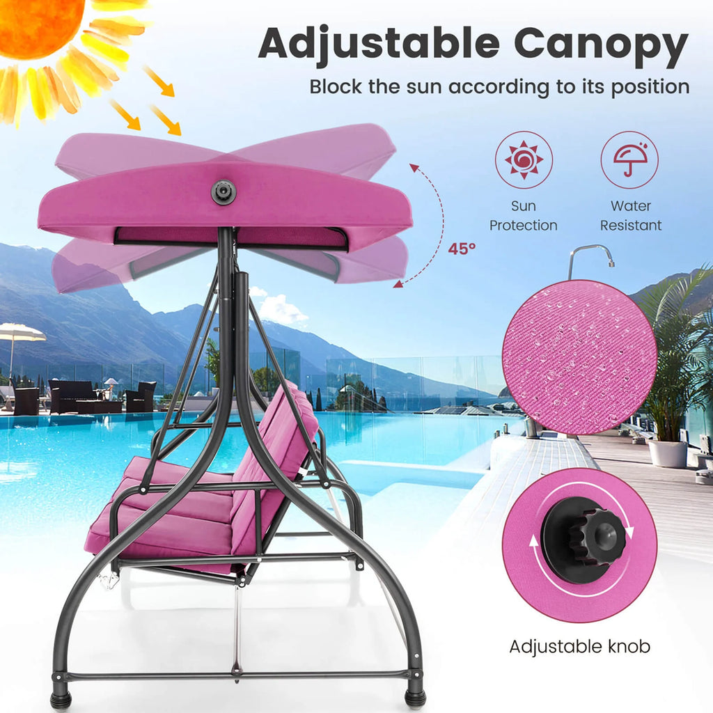 Costway 3-Seat Outdoor Converting Patio Swing Glider Adjustable Canopy Porch Swing Black