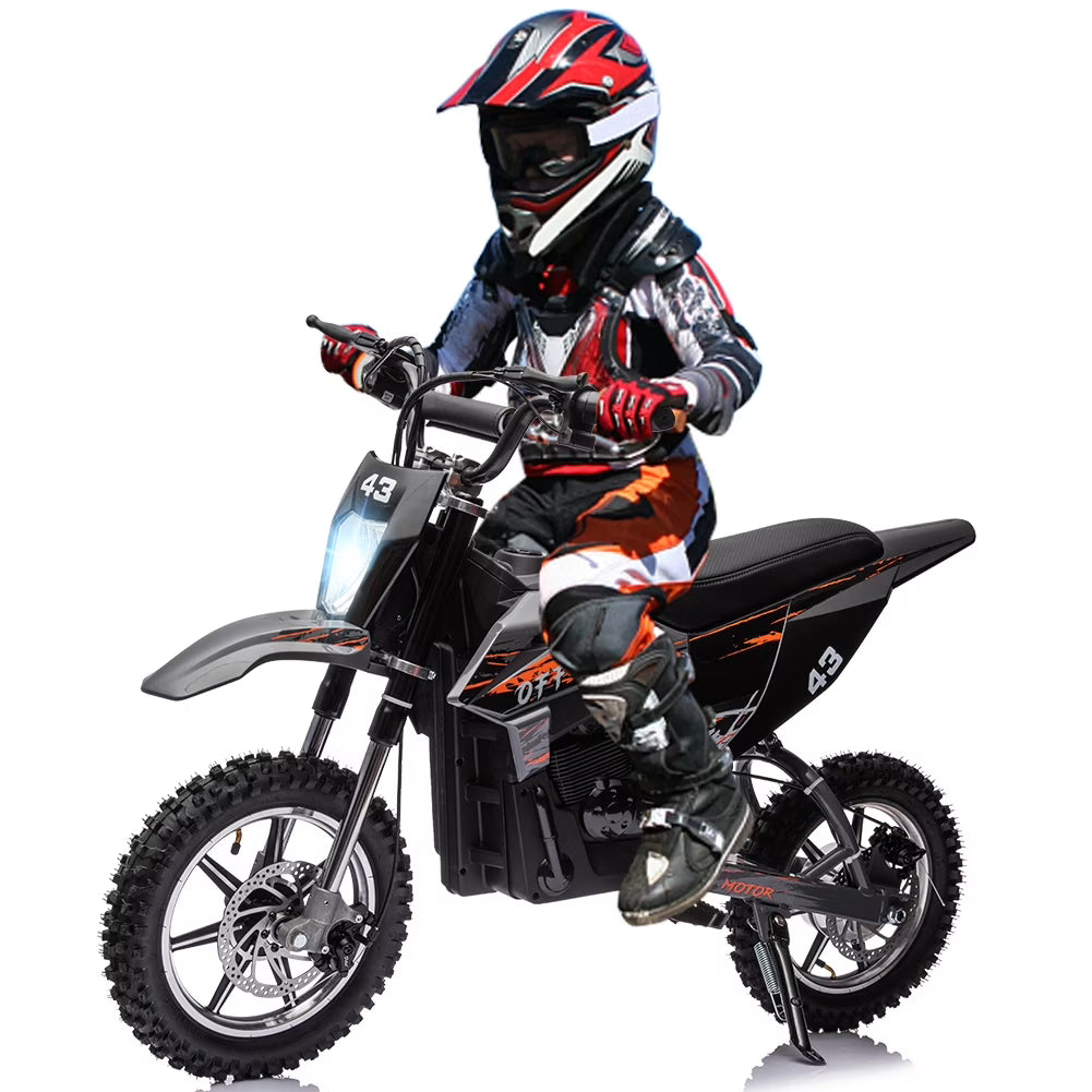 COZONY 36V Kids Electric Dirt Bike,15.5MPH Kids Electric Motorcycle W/ 350W Brushless Motor LED lights, Air-Filled Tires, Leather Seat,Disc Brake,Max Load 175 Lbs,for Kids Ages 14+ Teenagers, Black