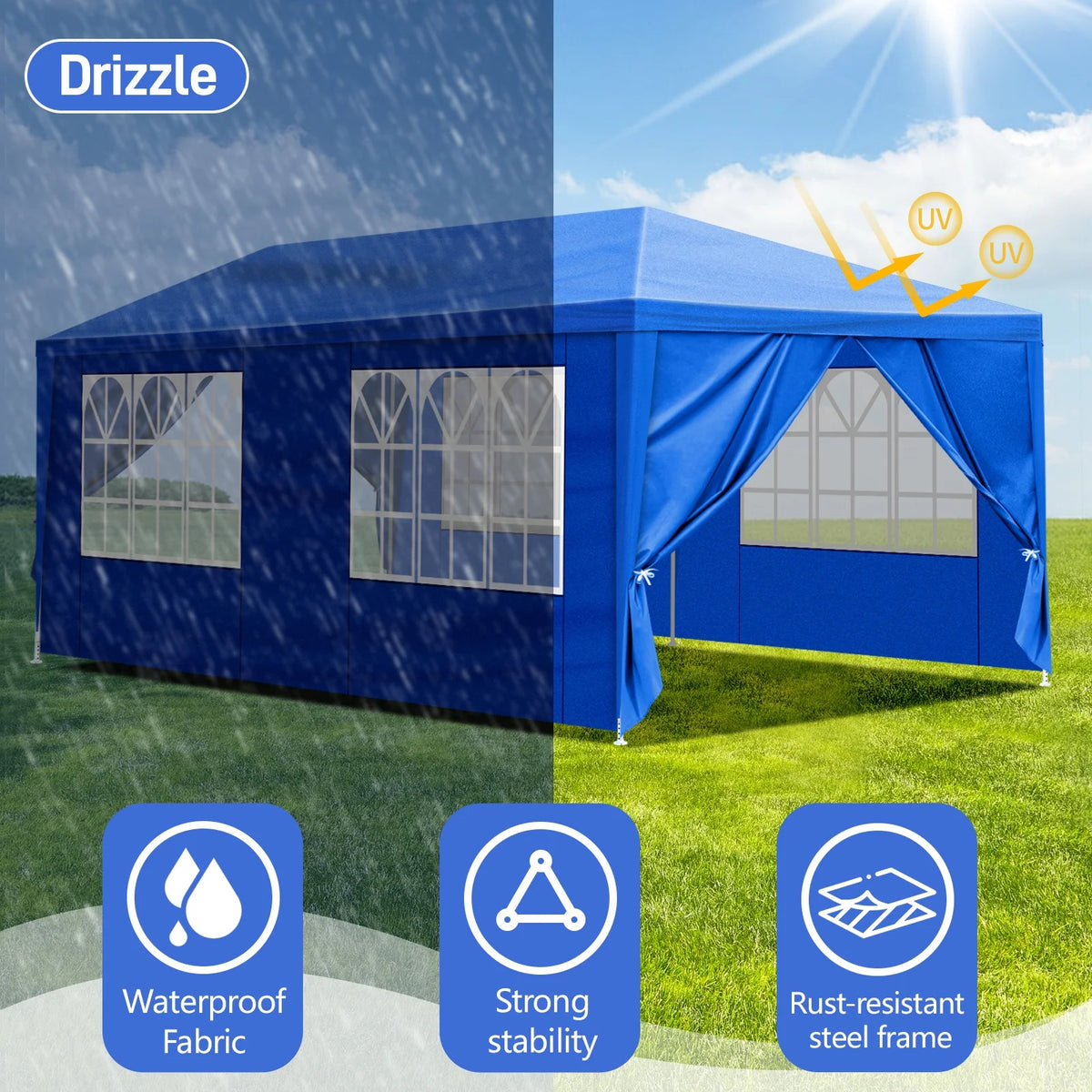 GoDecor 10'x20' Canopy Tent Garden Wedding Party Tent 6 Sidewall Blue