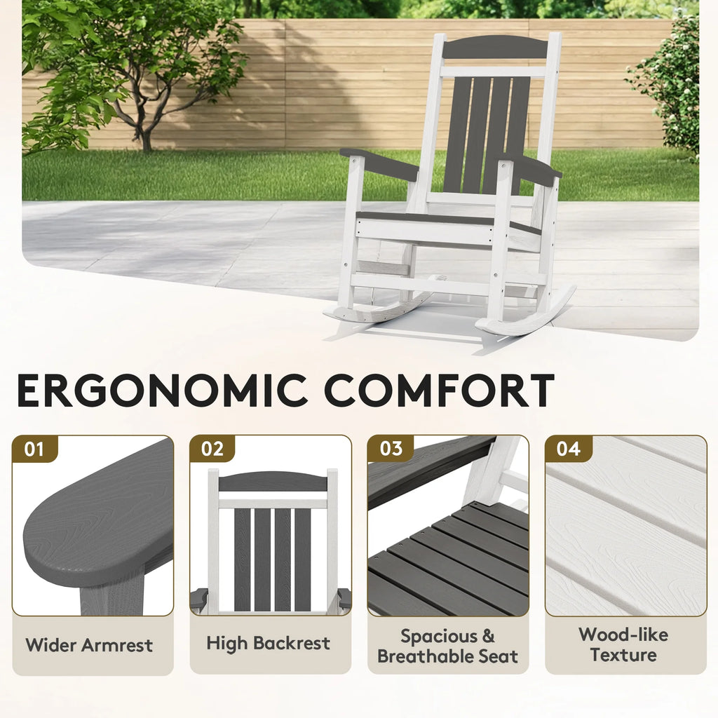 KINGYES Outdoor Rocking Chair Set of 2, HDPE Patio Rocking Chair, Heavy Duty Front Porch Rocker, Navy