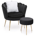 MoNiBloom Set of 2 Velvet Tufted Accent Chair with Pillow and Stool, Upholstered Modern Single Sofa Side Chair with Padded Seat and Golden Metal Legs, Living Room Armchair, Black