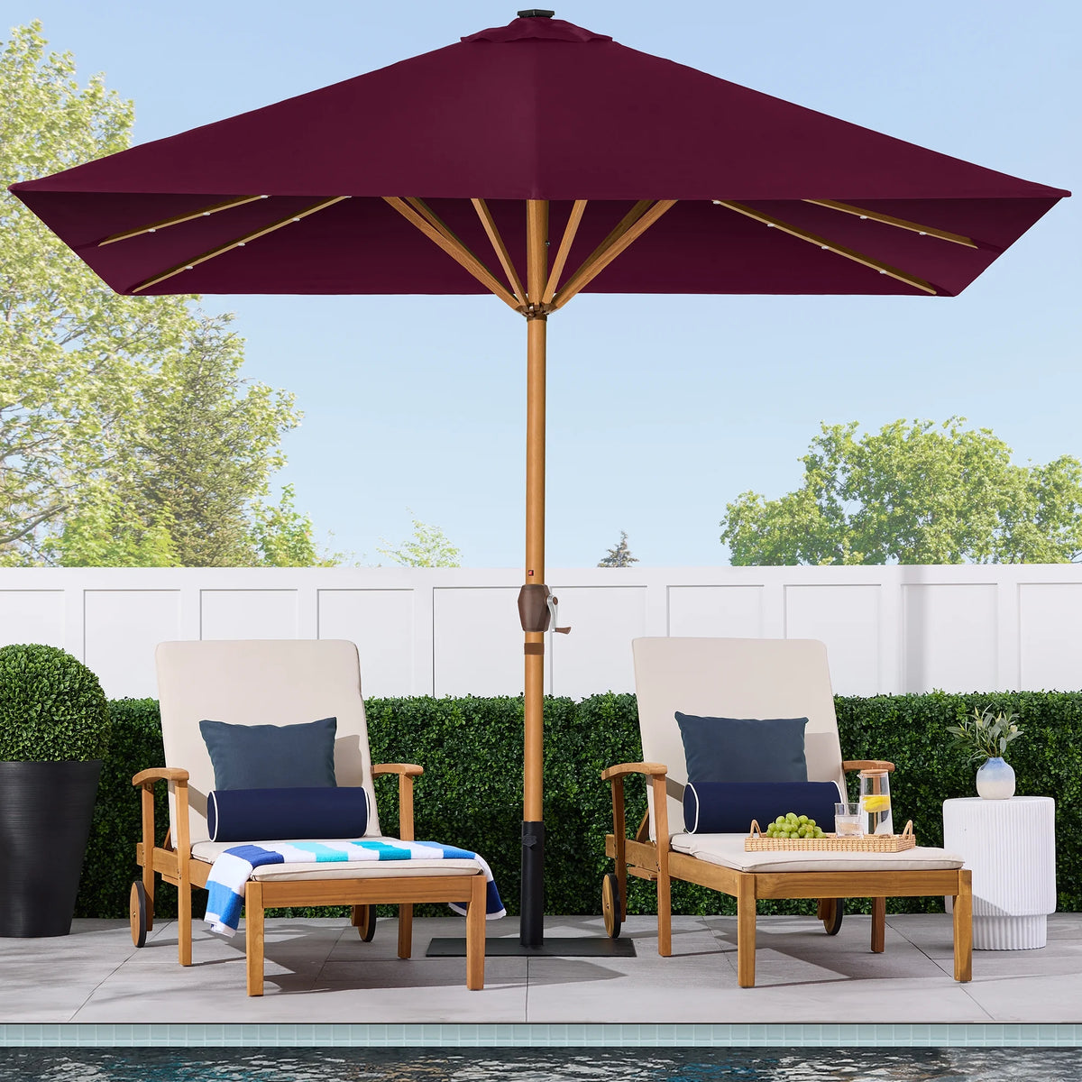 Best Choice Products 9ft Deep Square Solar LED Lighted Patio Umbrella w/ Woodgrain Pattern, UV-Resistant - Black
