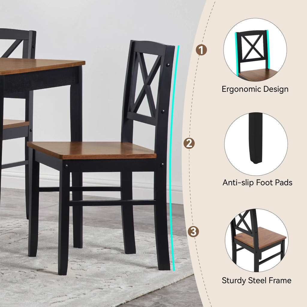 Seizeen Solid Wood Kitchen Table and Chairs, Dining Room Table Set for 4 with Gray Upholstered Chairs, Wood Grain Table Heavy-Duty Frame, Rustic Minimalist Style Breakfast Nook Set