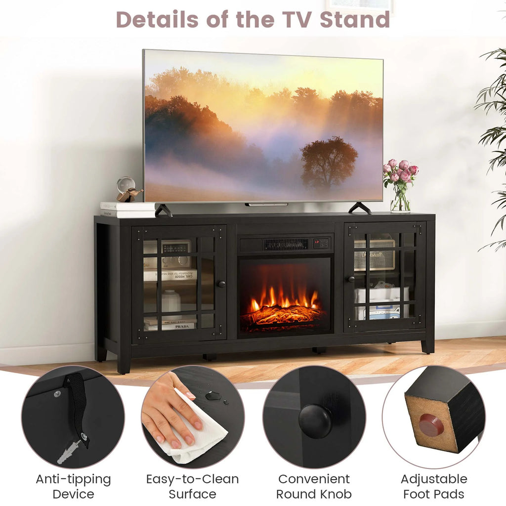 Costway 58 Inches Fireplace TV Stand for TVs up to 65 Inches with 1400W Electric Fireplace Natural