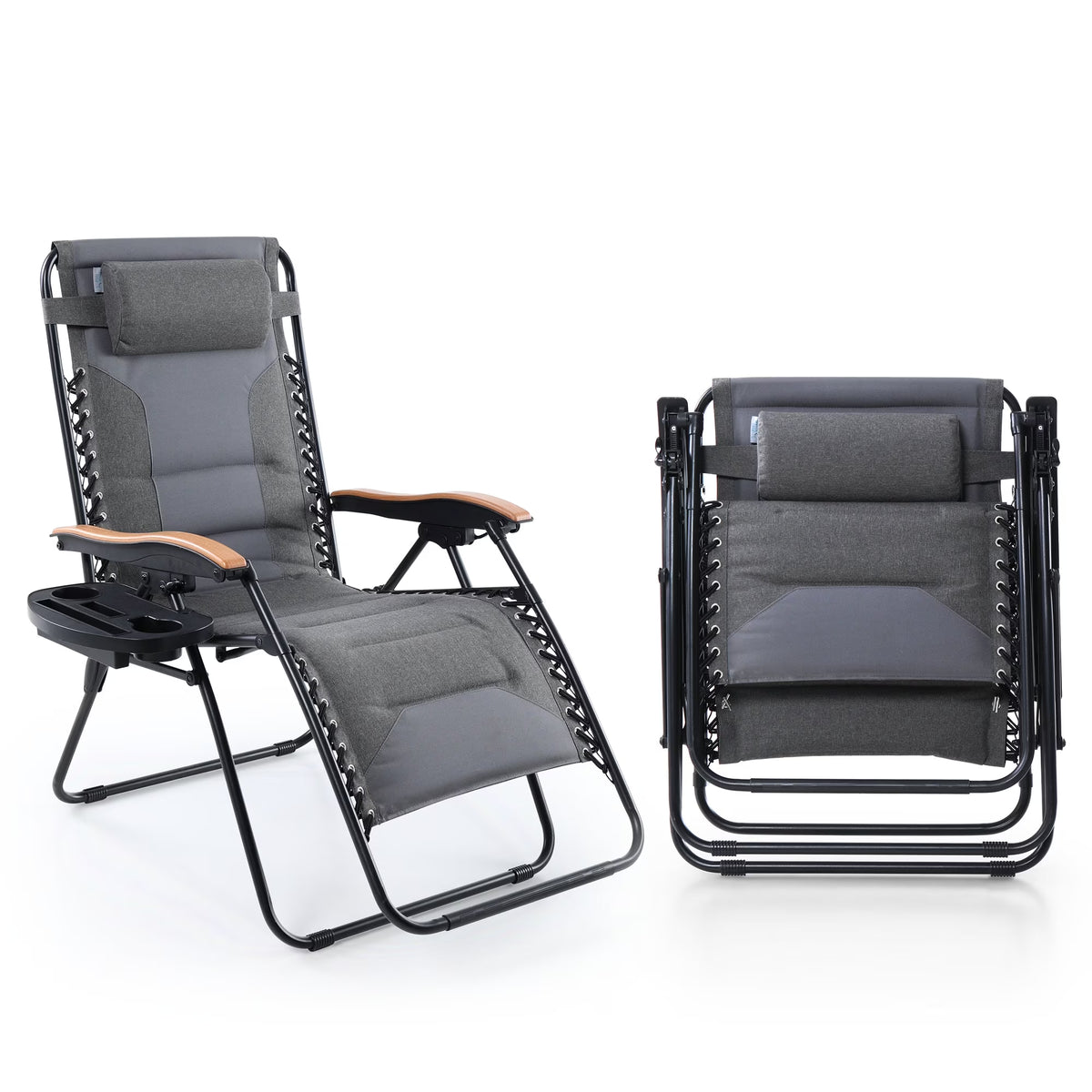 Sophia&William 2 Pieces Outdoor Oversized Padded Zero Gravity Chairs - Grey