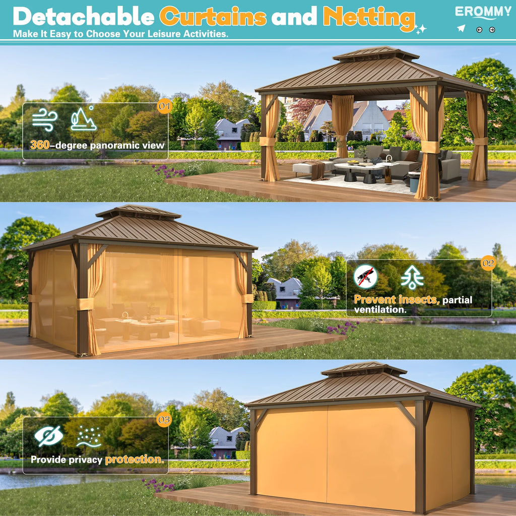 EROMMY 10'x12' Hardtop Gazebo with Galvanized Steel Double Roof & Aluminum Frame