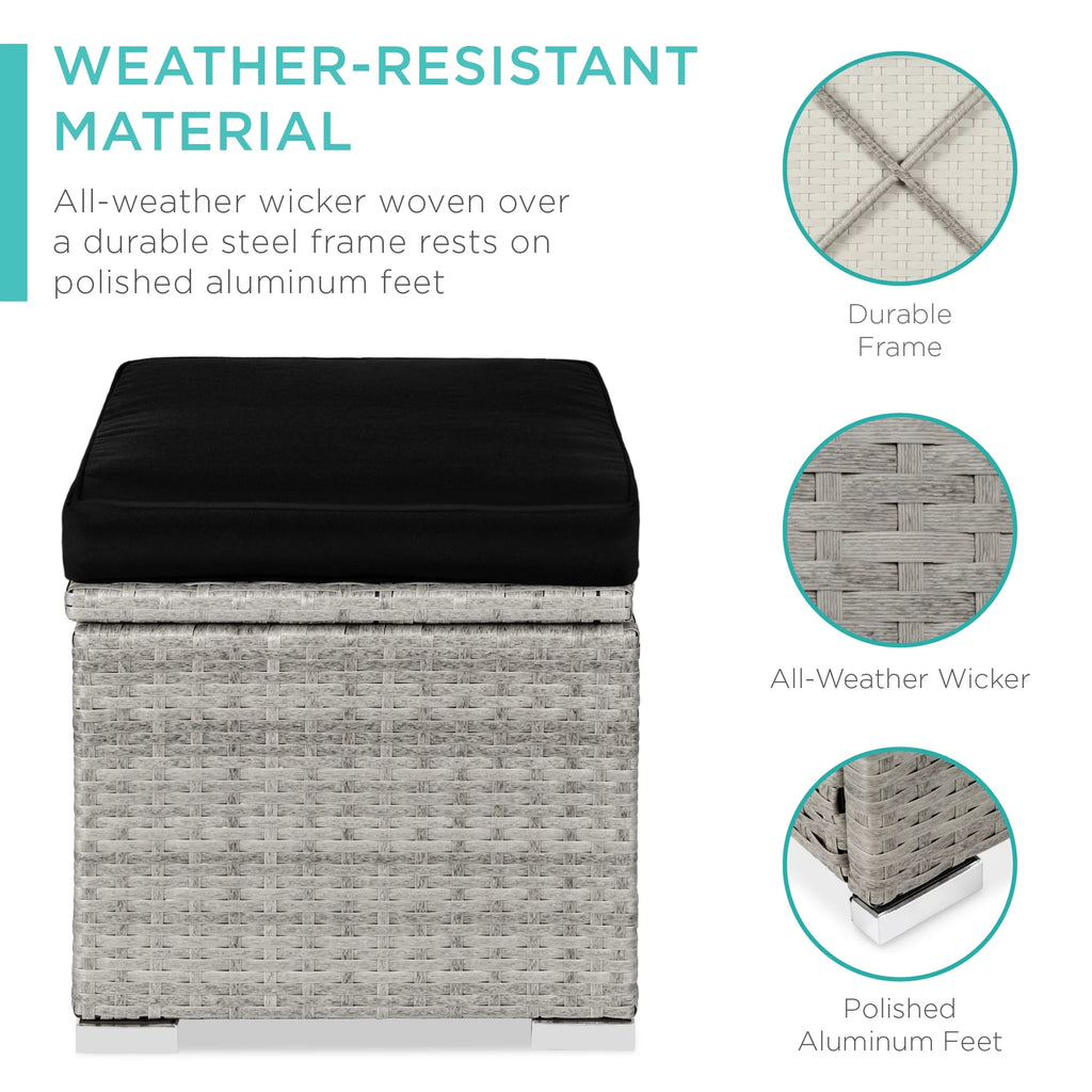 Best Choice Products Set of 2 Wicker Ottomans, Multipurpose Furniture w/ Removable Cushions - Brown/Beige