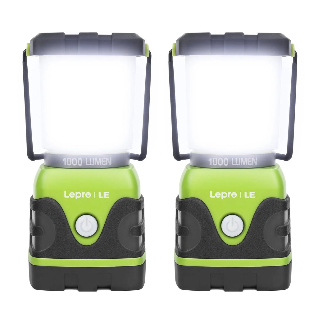 Lepro 2-Pack LED Camping Lanterns, 1000LM Battery Powered Camping Tent Light , 4 Light Modes and IPX4 Waterproof , Perfect Camping Accessories for Hurricane, Emergency, Survival Kits, Hiking, Fishing