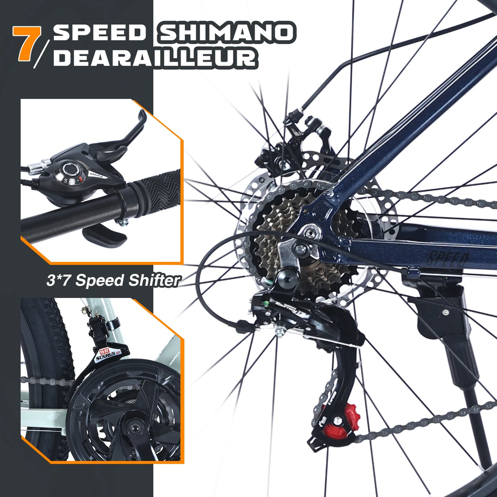 27.5 Inch Mountain Bike, 21 Speed Mountain Bicycle with Front Suspension and Aluminum Alloy Frame for Men Women Boys and Girls, Blue