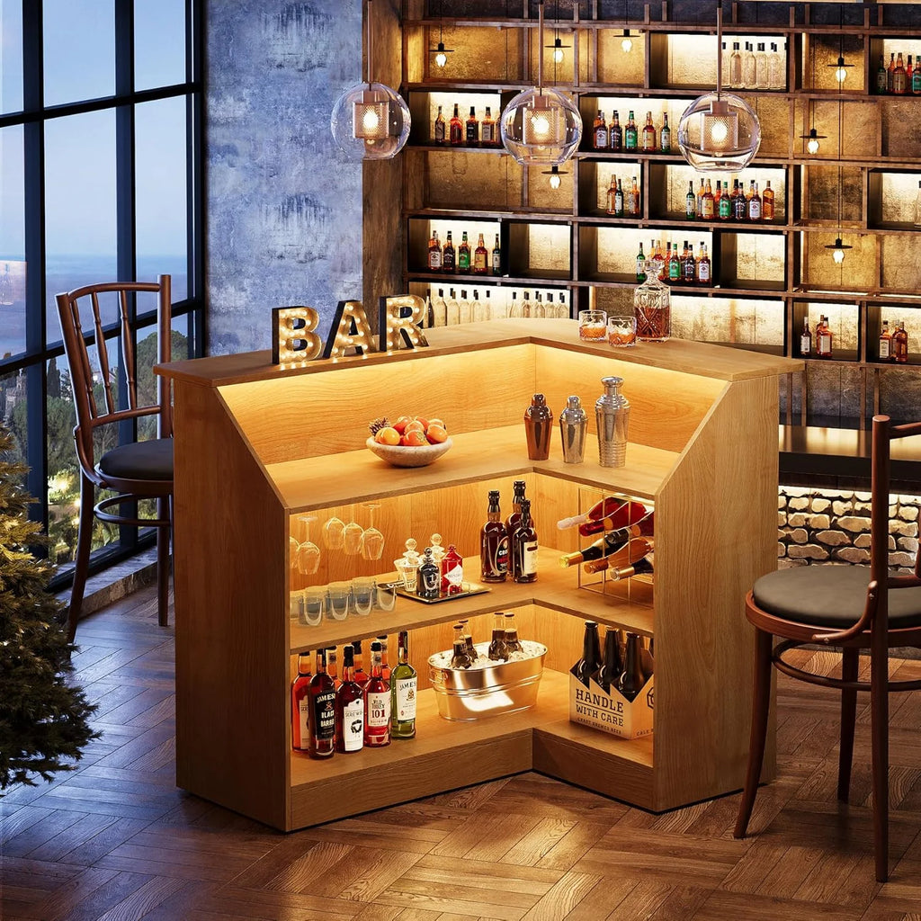 Tribesigns Bar Cabinet, L-Shaped Home Bar Table with Stemware Racks