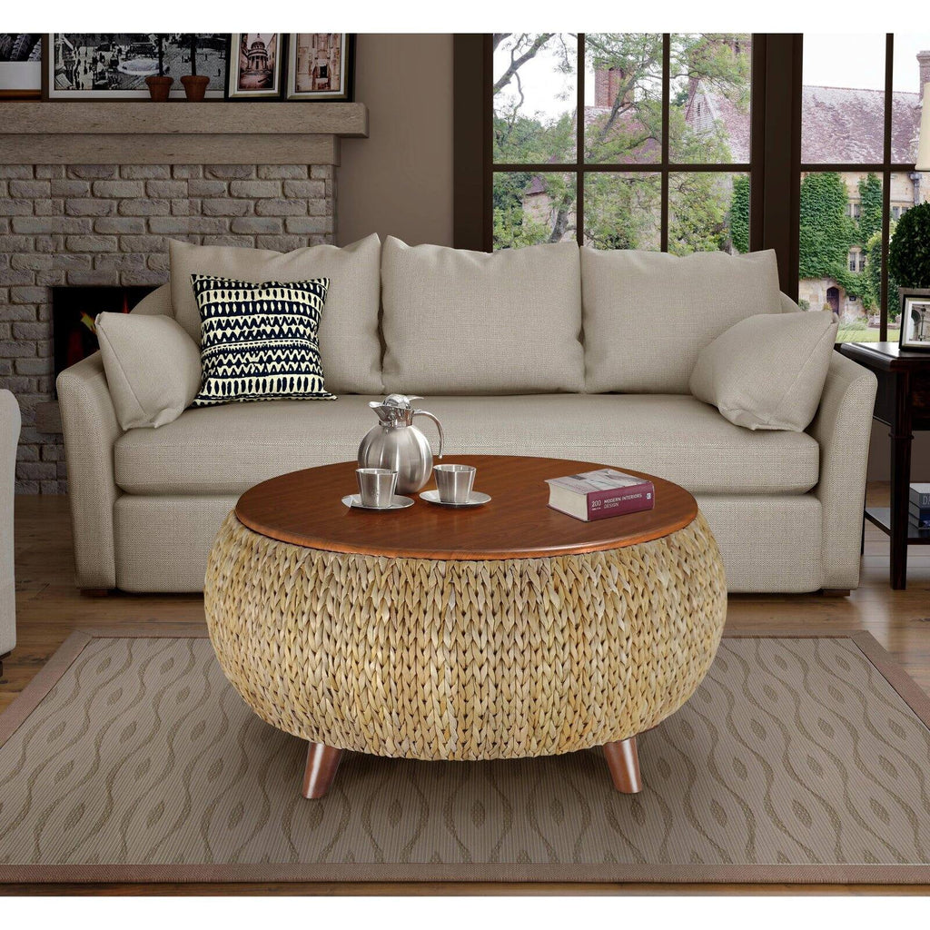 Gallerie Decor Bali Breeze Round Transitional Wood Coffee Table in Silver