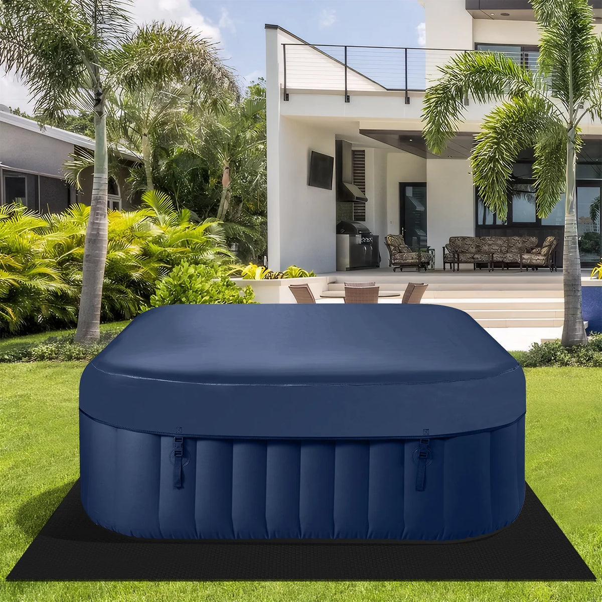 Hot Tub for 4-6 Person, Seizeen Outdoor Patio Large Inflatable Hot Tub Home SPA, with 130pcs Massage Jets, 910L, 4 Filters, 2 Cup Holders, Lockable Cover, Storage Bag, Max 104, 73in, Navy
