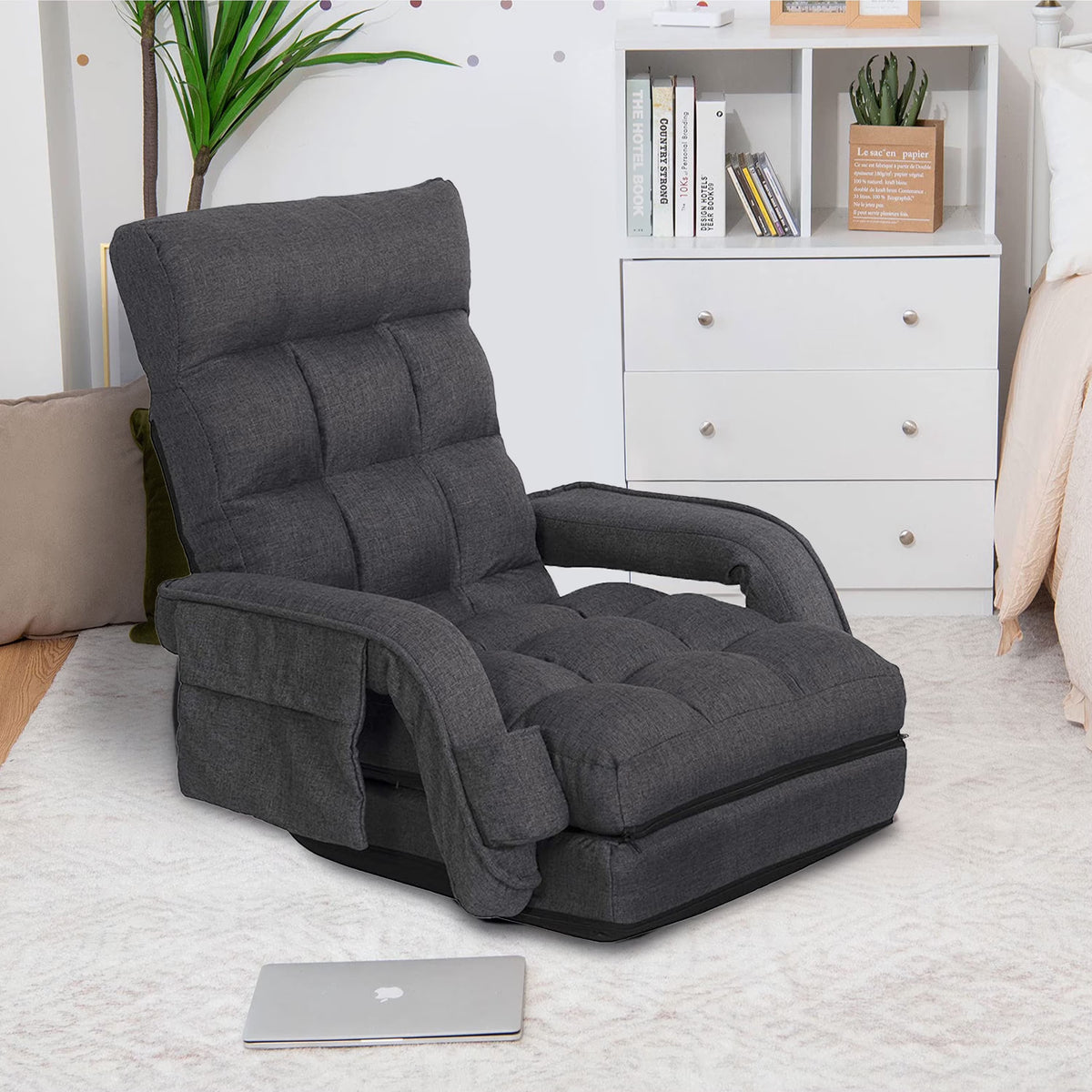 Prime Garden Floor Chair 6-Position Folding Gaming Chair for Meditation Indoor, Light Gray