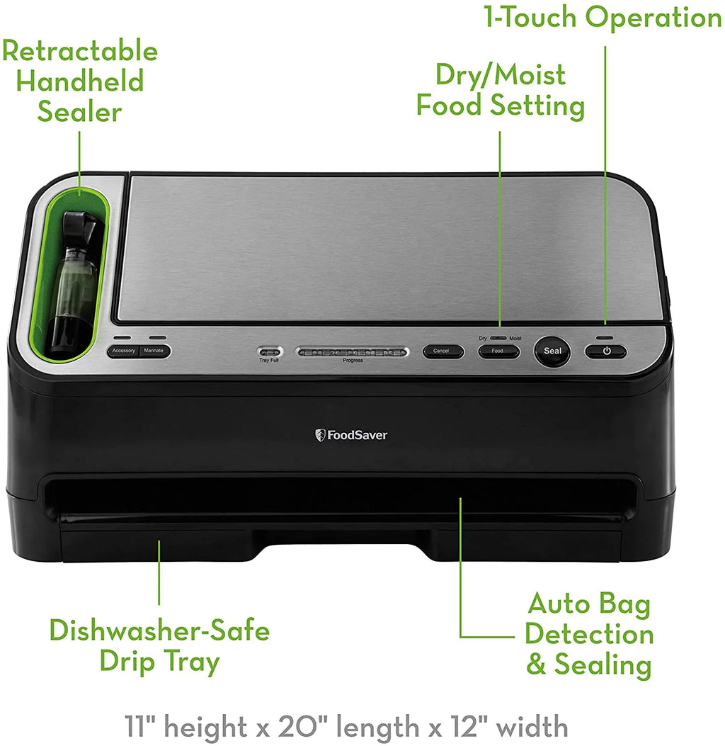 Foodsaver V4400 2-in-1 Vacuum Sealer Machine with Automatic Bag Detection and Starter Kit | Safety Certified | Black and Silver