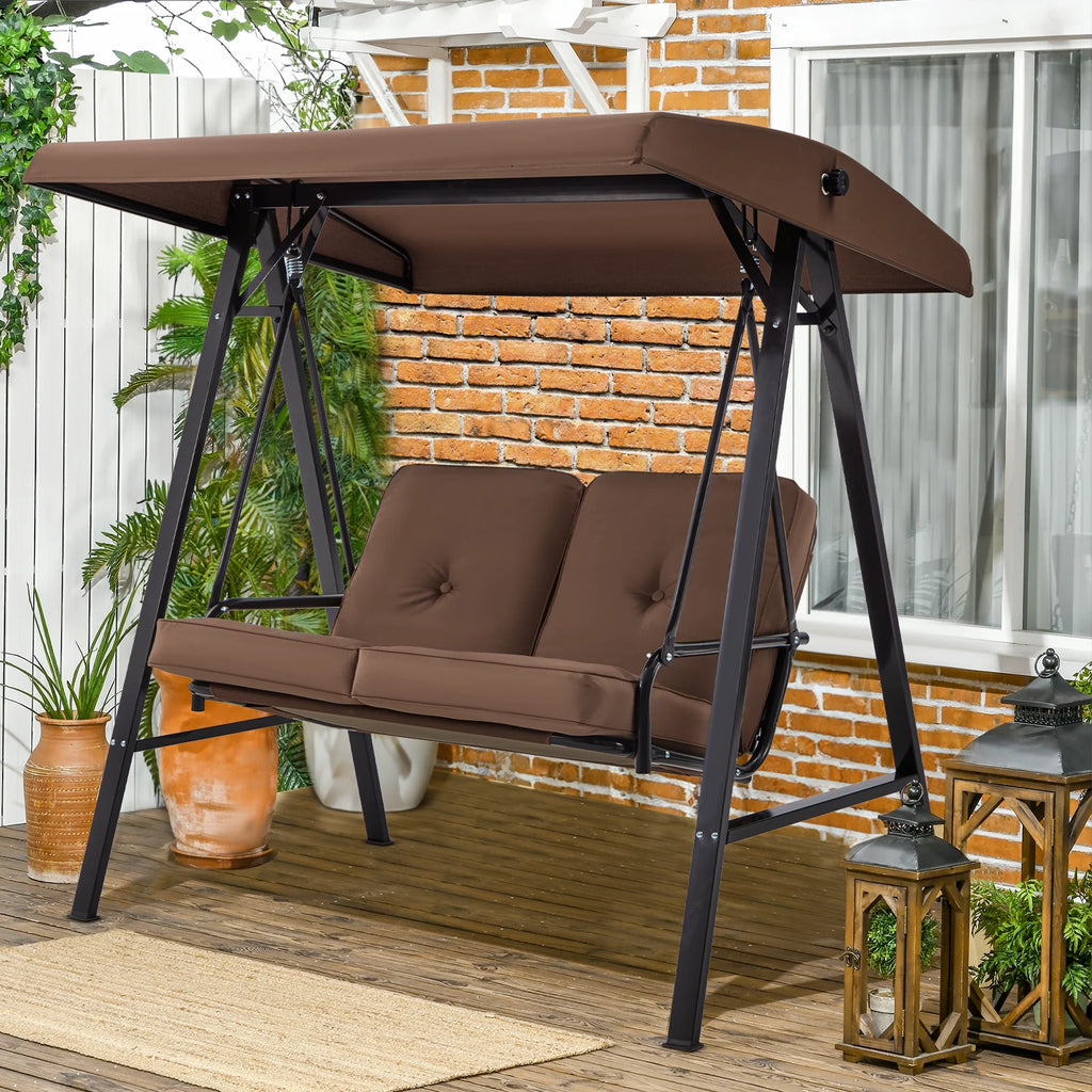 AECOJOY 2 Persons Outdoor Patio Canopy Steel Porch Swing Chair-Beige