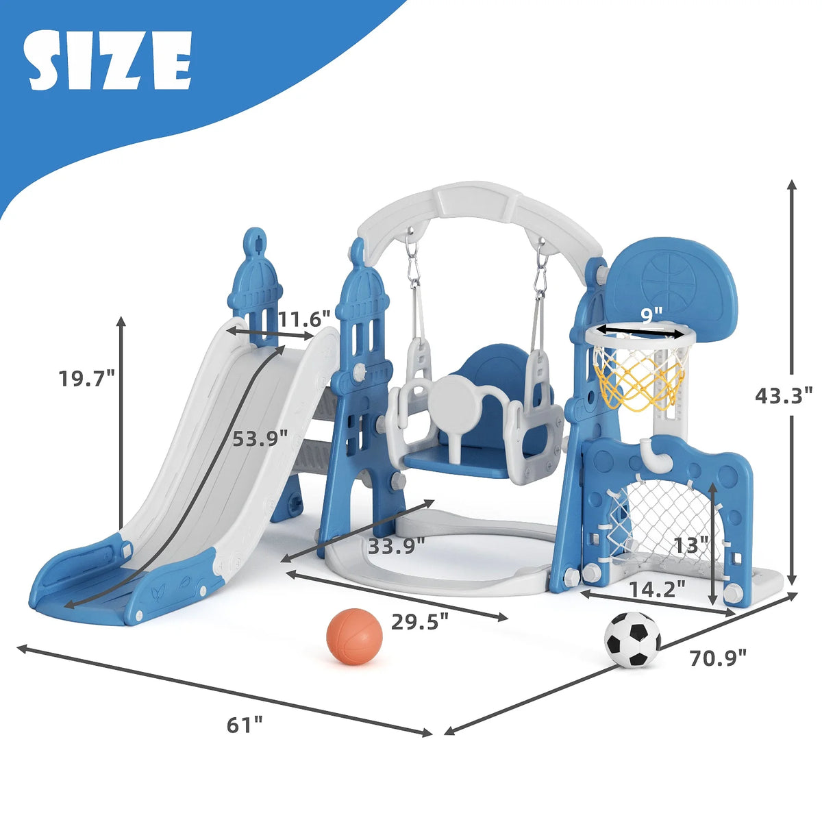 KORIMEFA 6-in-1 Kids Slide and Swing Set - Perfect for Toddlers 1-6 Years - Indoor and Outdoor Playground Slide, Swing, Basketball Hoop, and Climber Toy