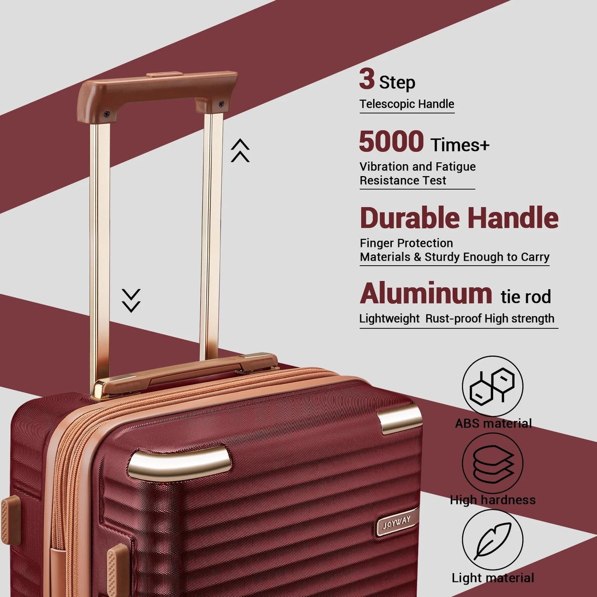 Joyway 3-Piece Carry-On Luggage Set with Swivel TSA Lock and Leather Carry Bag