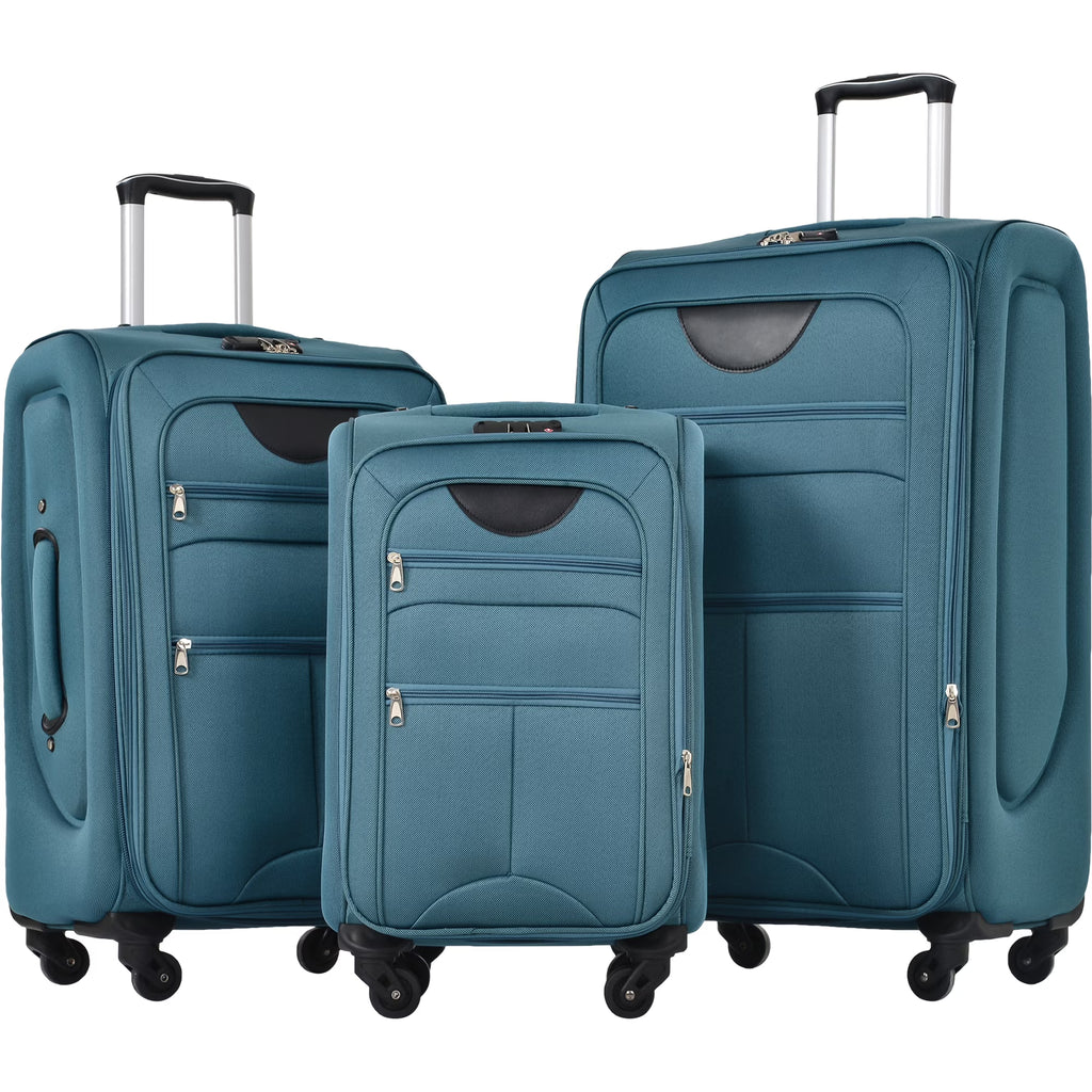 EUROCO 3 Piece Softside Luggage Set,Expandable Suitcase Set with TSA Lock and Spinner Wheels,Lightweight Suitcase for Men Women(20",24",28"),Black