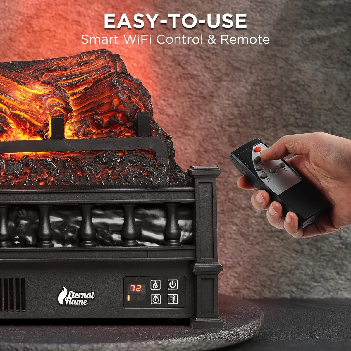 TURBRO Eternal Flame Infrared Electric Fireplace Logs, 23" Remote Control Fireplace Insert Log Heater, Realistic Lemonwood Ember Bed, Thermostat, Timer, 1500W Black
