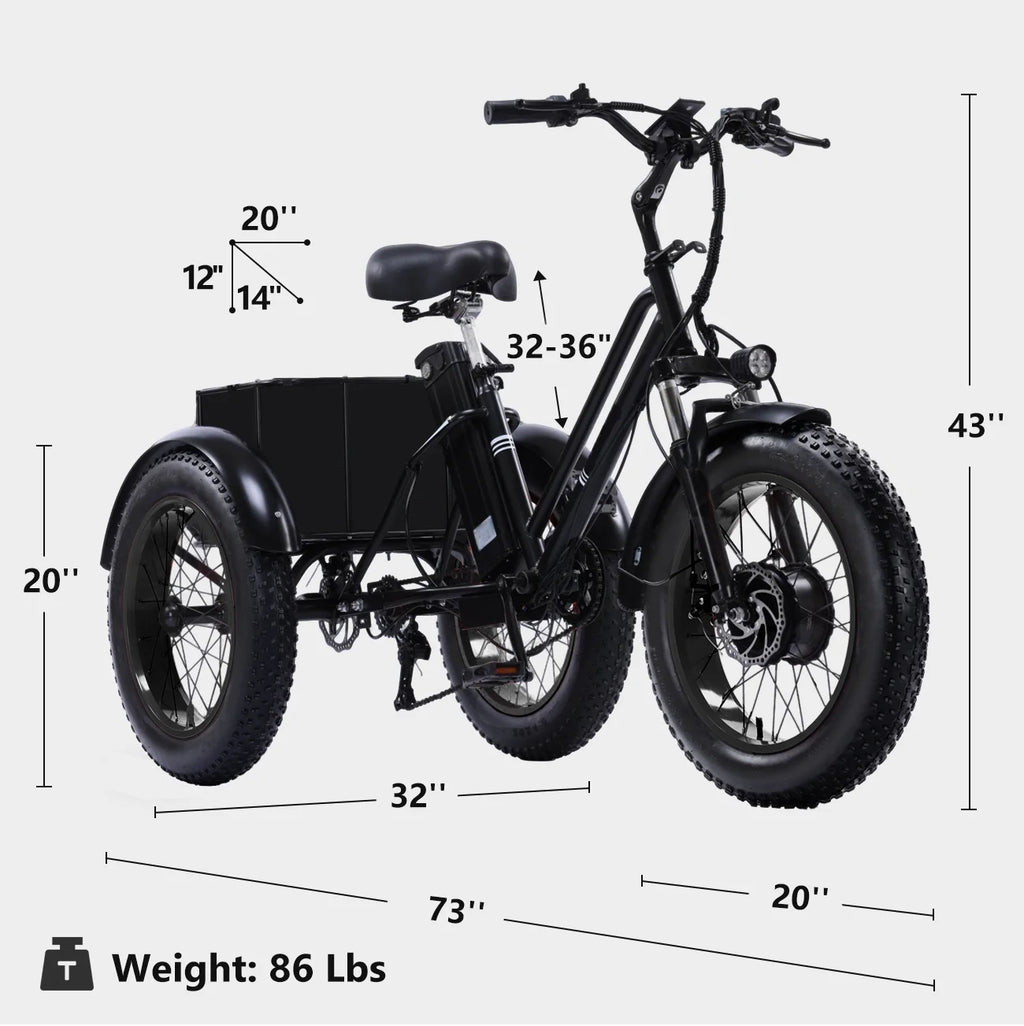 YEBEI Electric Tricycle for Adults Folding E-Trike Motorized Tricycle Electric 3 Wheels Trike Powerful 500W Motor Electric Tricycle 48V15AH Lithium Battery Max 20MPH 20*4.0 Fat Tire Orange