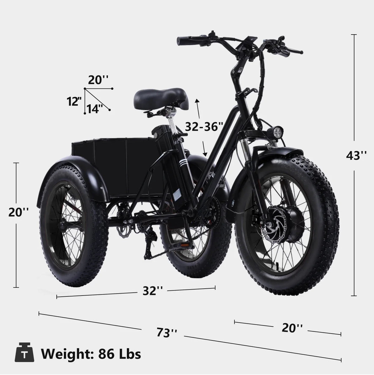 YEBEI Electric Tricycle for Adults Folding E-Trike Motorized Tricycle Electric 3 Wheels Trike Powerful 500W Motor Electric Tricycle 48V15AH Lithium Battery Max 20MPH 20*4.0 Fat Tire Orange