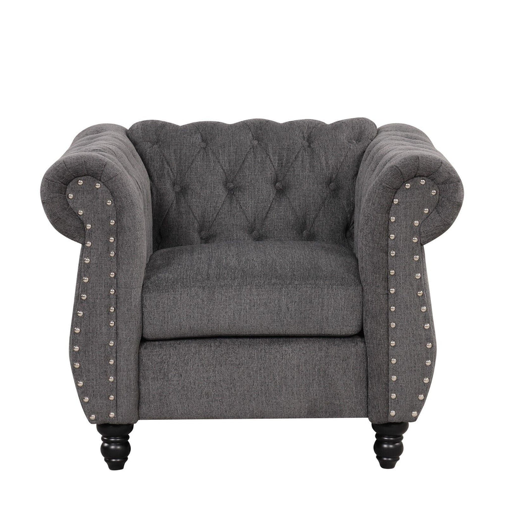 Classic 3 Seater Button Tufted Sofa, Upholstered Couch with Nailhead Rolled Arms Removable Cushions for Living Room Office Bedroom