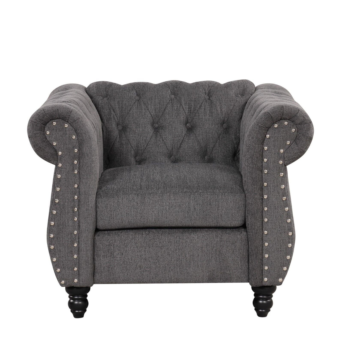 Classic 3 Seater Button Tufted Sofa, Upholstered Couch with Nailhead Rolled Arms Removable Cushions for Living Room Office Bedroom