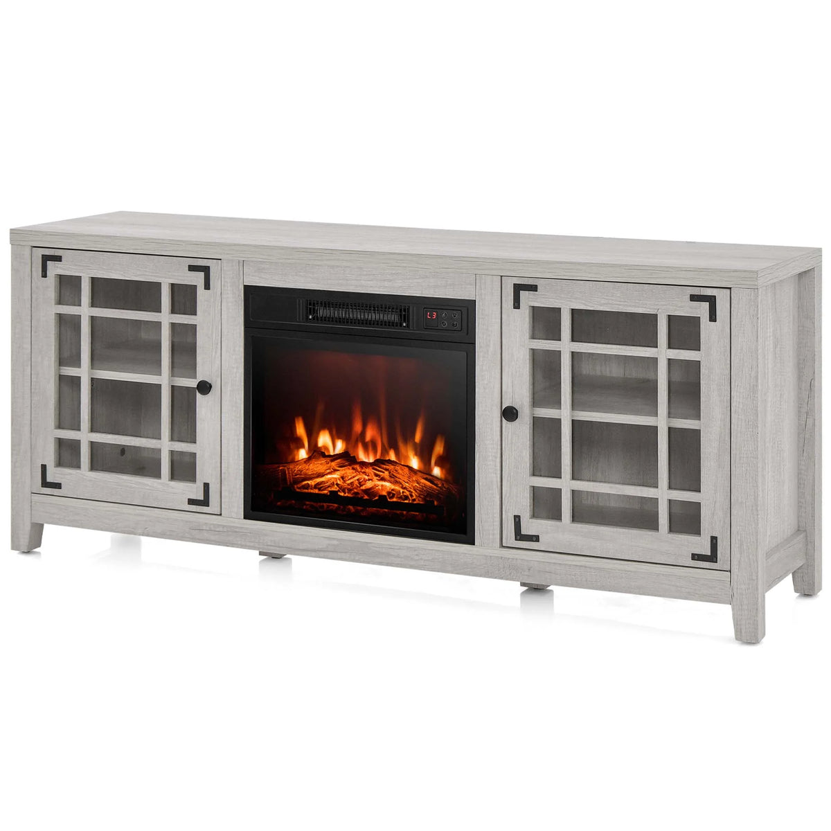 Costway 58 Inches Fireplace TV Stand for TVs up to 65 Inches with 1400W Electric Fireplace Natural
