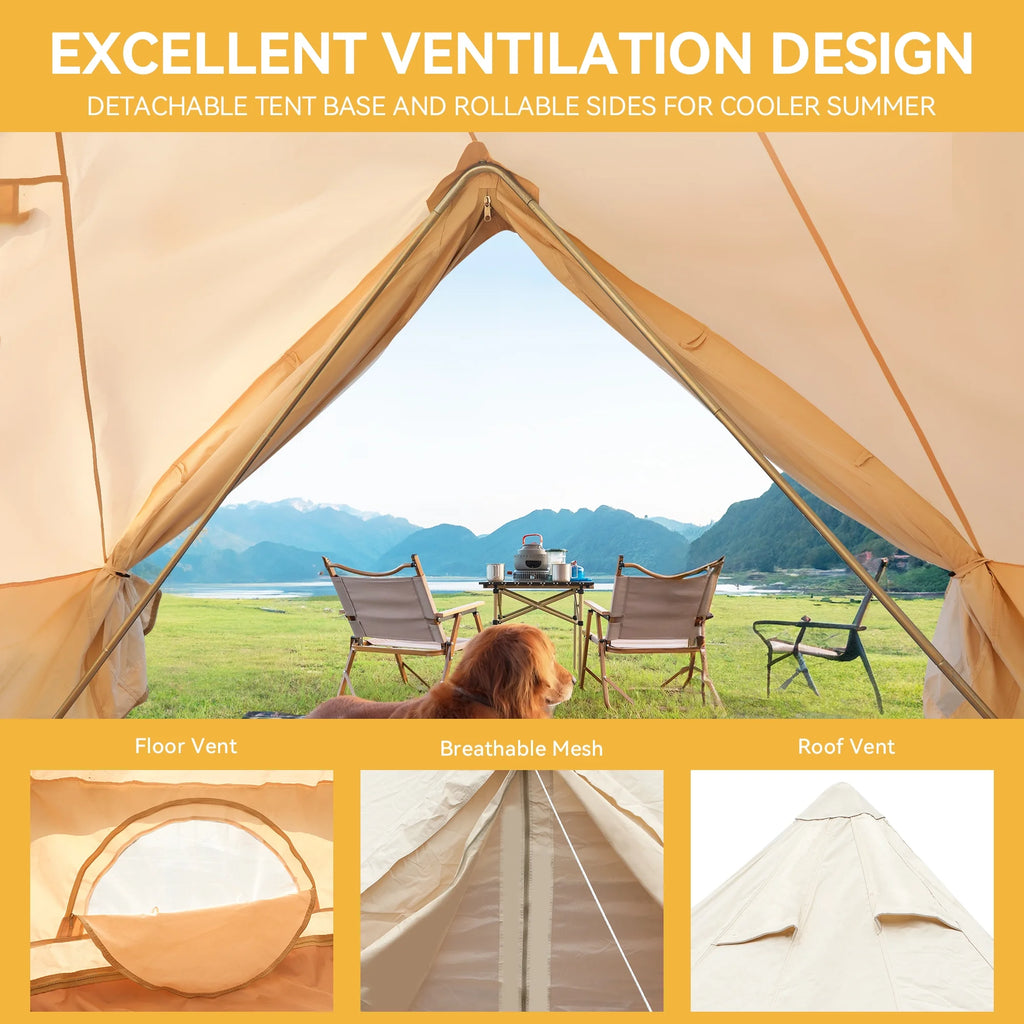 Dextrus Camping Tent with Stove Jacks & Windows for Outdoor Family Party, Camping, Picnic, Barbecue