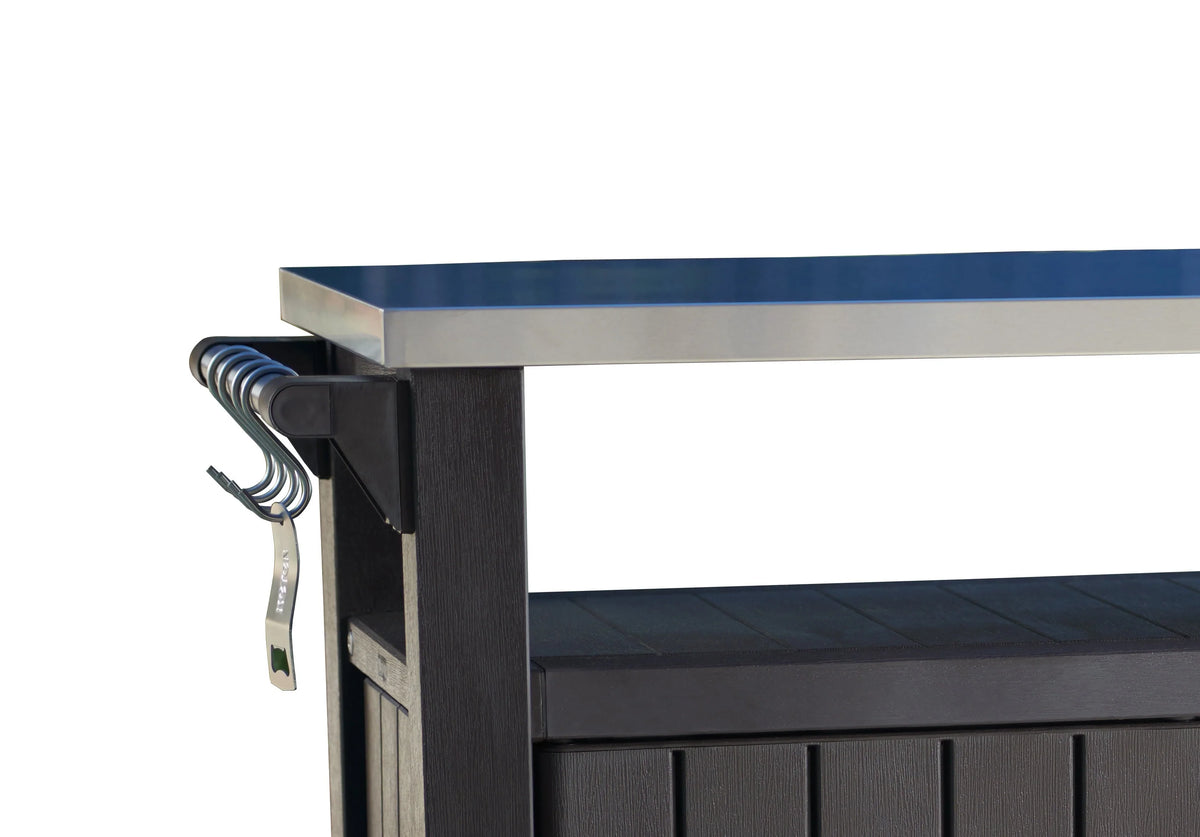 Unity XL Portable Outdoor Table and Storage Cabinet with Accessory Hooks, Espresso Brown