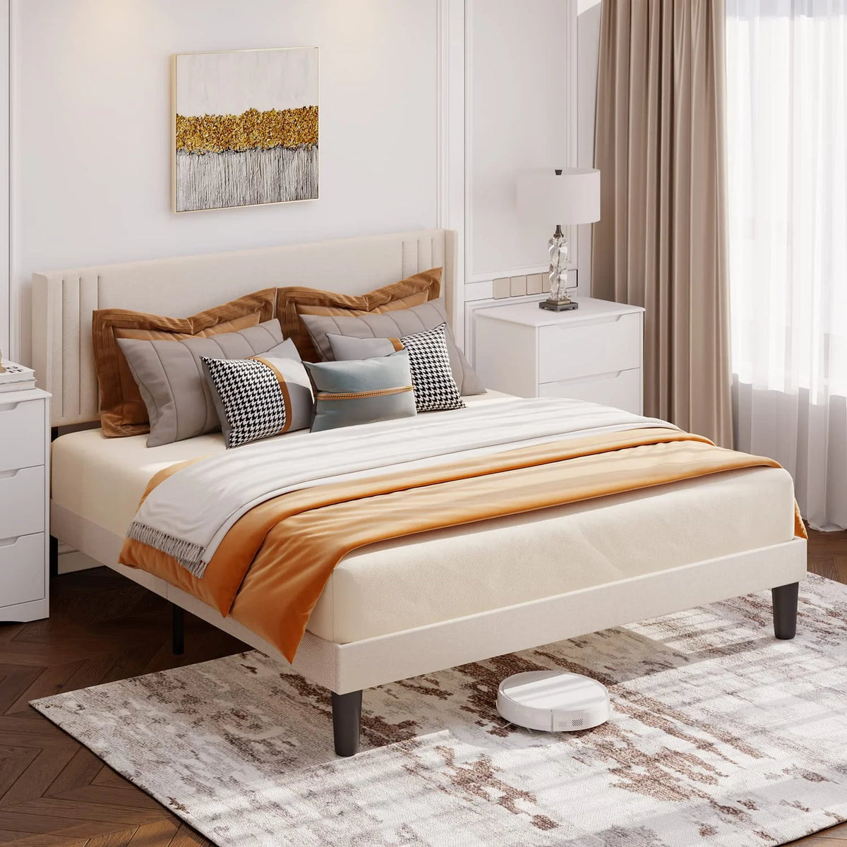 Full Size Bed Frame, Bed Frame with Wingback Headboard Hold 850 lbs, Dark Gray