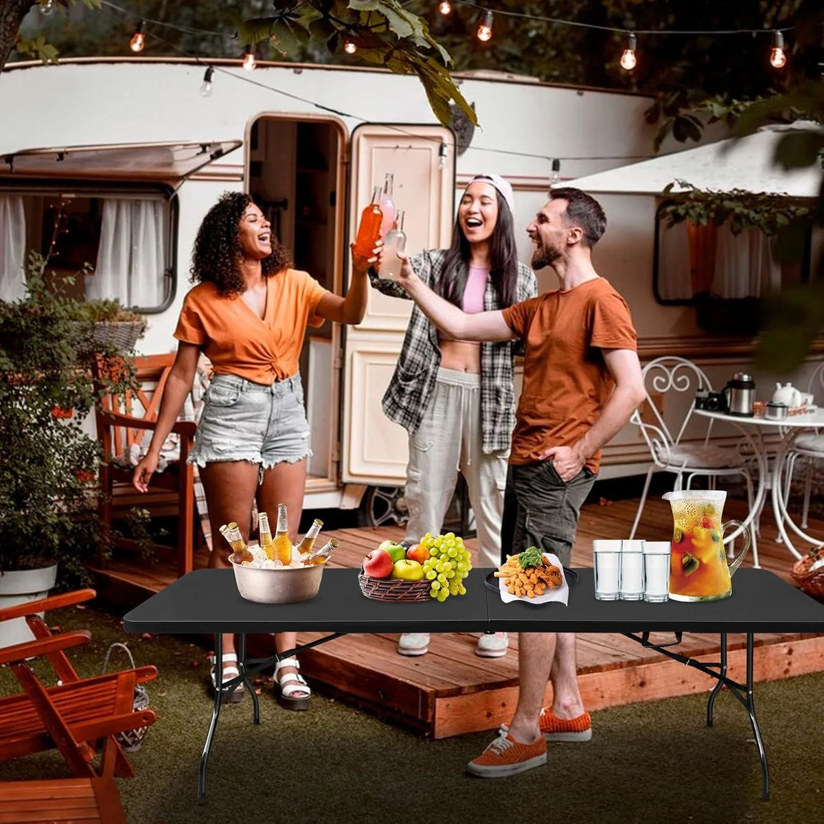 Folding Table with Carry Handle, Portable Fold-in-Half Plastic Table, Rectangle Foldable Table for Indoor