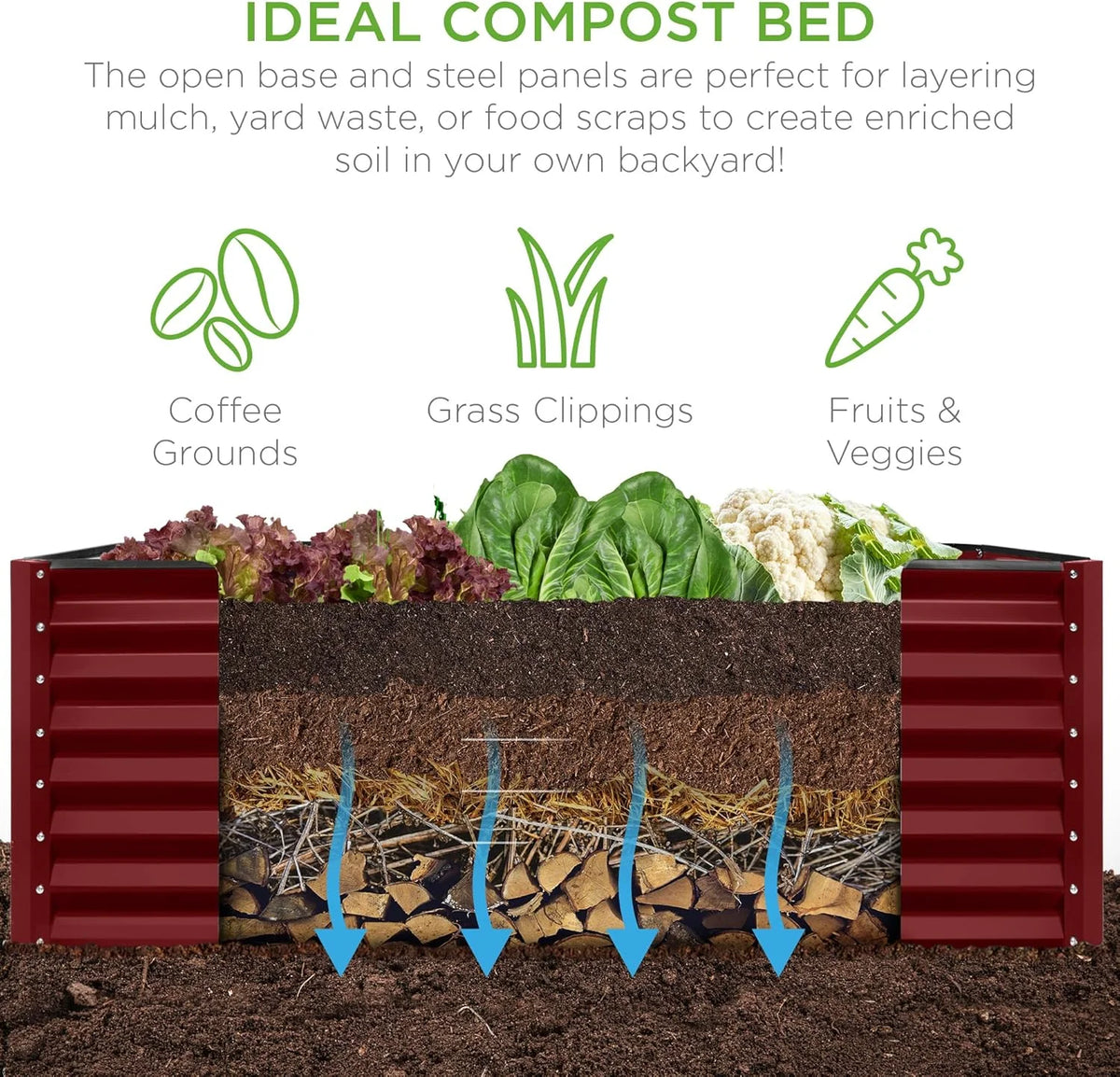 Gloaa 6x3x2ft Outdoor Metal Raised Garden Bed, Deep Root Box Planter for Vegetables, Flowers, Herbs, and Succulents w/ 269 Gallon Capacity Sage Green