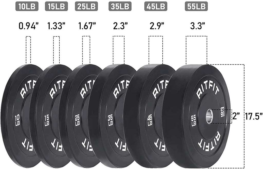 RitFit 45lb Olympic Weight Plate Set of 2, Bumper Plates With Steel Insert, Olympic Barbell Weight Plates for Gym and Home, Single, Pair