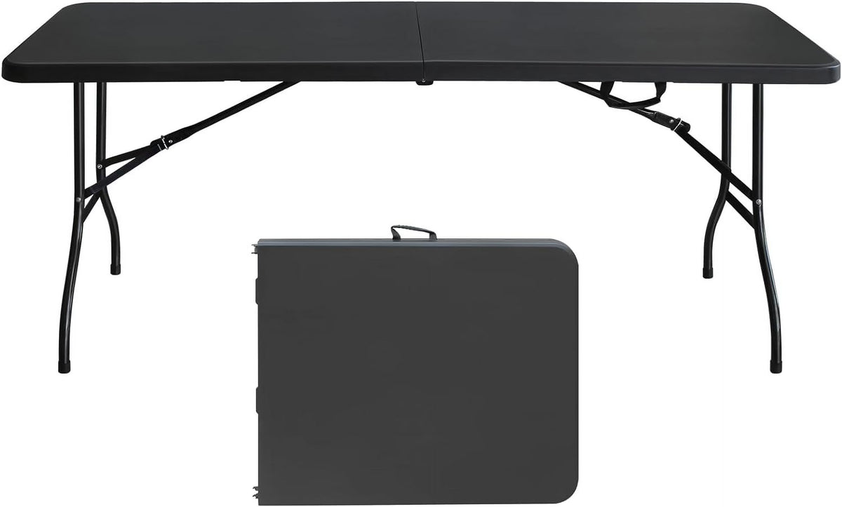 Folding Table with Carry Handle, Portable Fold-in-Half Plastic Table, Rectangle Foldable Table for Indoor