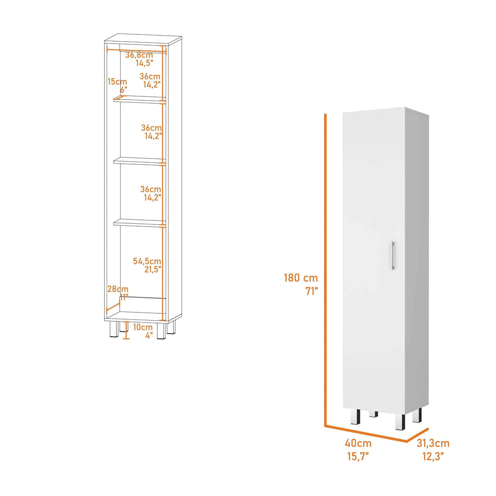 FM FURNITURE Clarno Tall Storage Cabinet, Single Door with Broom Hangers ,White