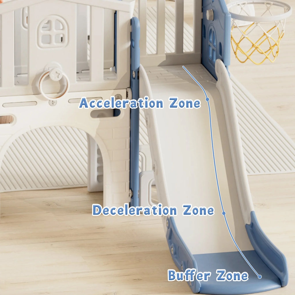 KORIMEFA 9 in 1 Kids Toddler Slide Set, Toddler Climber Slide for Age 1-3 with Basketball Hoop & Ball, Indoor Outdoor Playground Slide, Blue