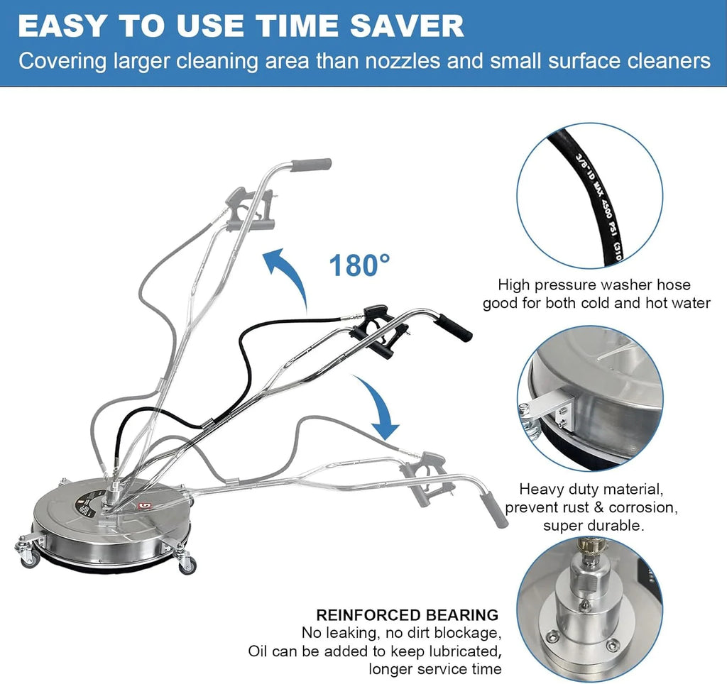 Garvee 24" Pressure Washer Surface Cleaner with Dual Handles Stainless Steel, 4-Wheel Design for Driveways, Sidewalks, Curbs, Decks, & Patios 4900 PSI, High-Efficiency Cleaning Accessory
