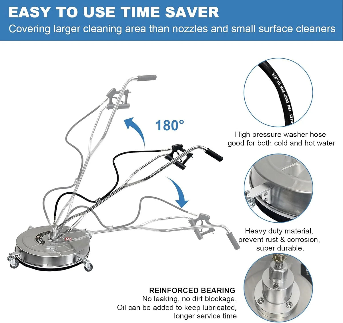 Garvee 24" Pressure Washer Surface Cleaner with Dual Handles Stainless Steel, 4-Wheel Design for Driveways, Sidewalks, Curbs, Decks, & Patios 4900 PSI, High-Efficiency Cleaning Accessory