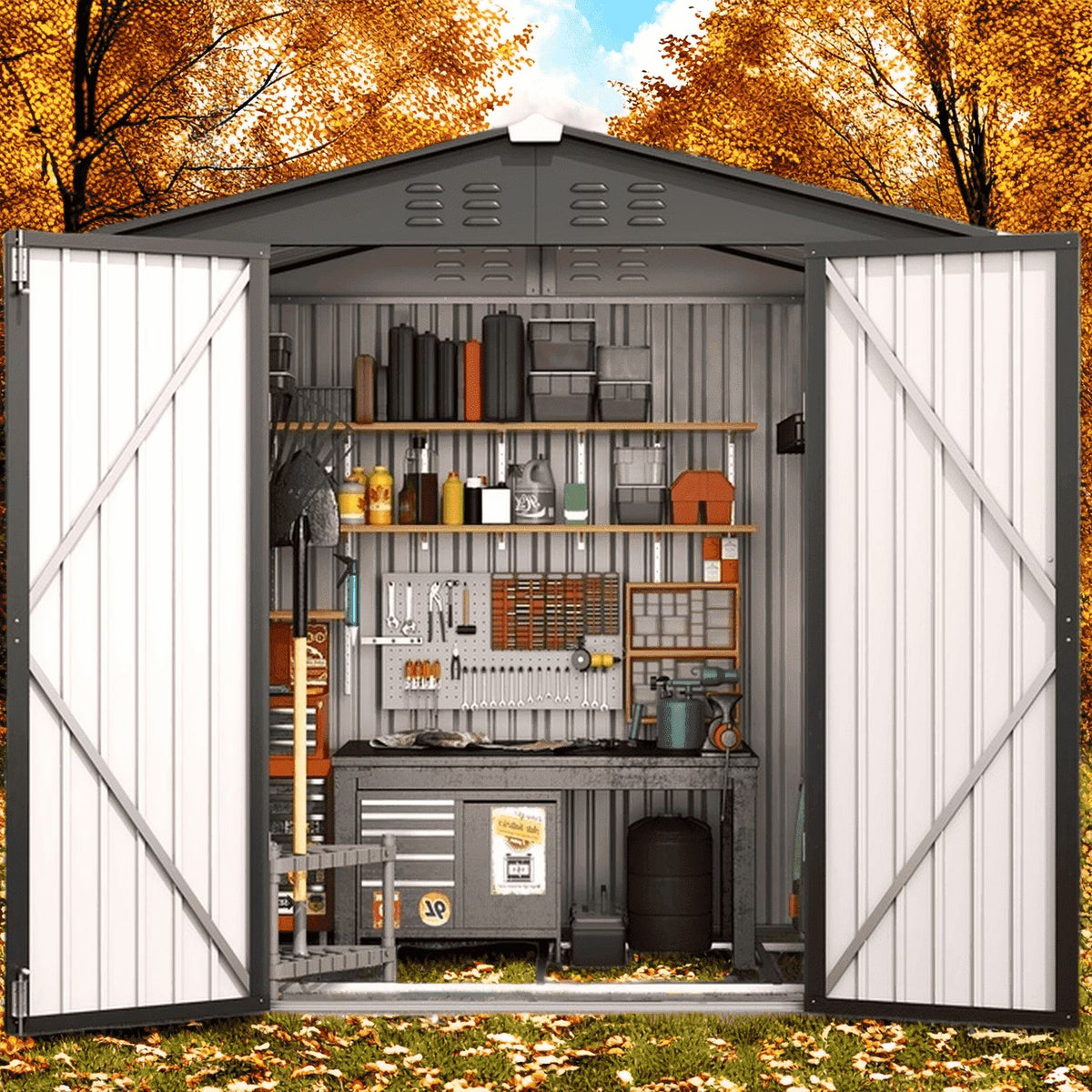Lockable Lofka 6x4 ft Shed&Outdoor Storage Clearance  - All-Weather Resistant Garden Shed , Grey