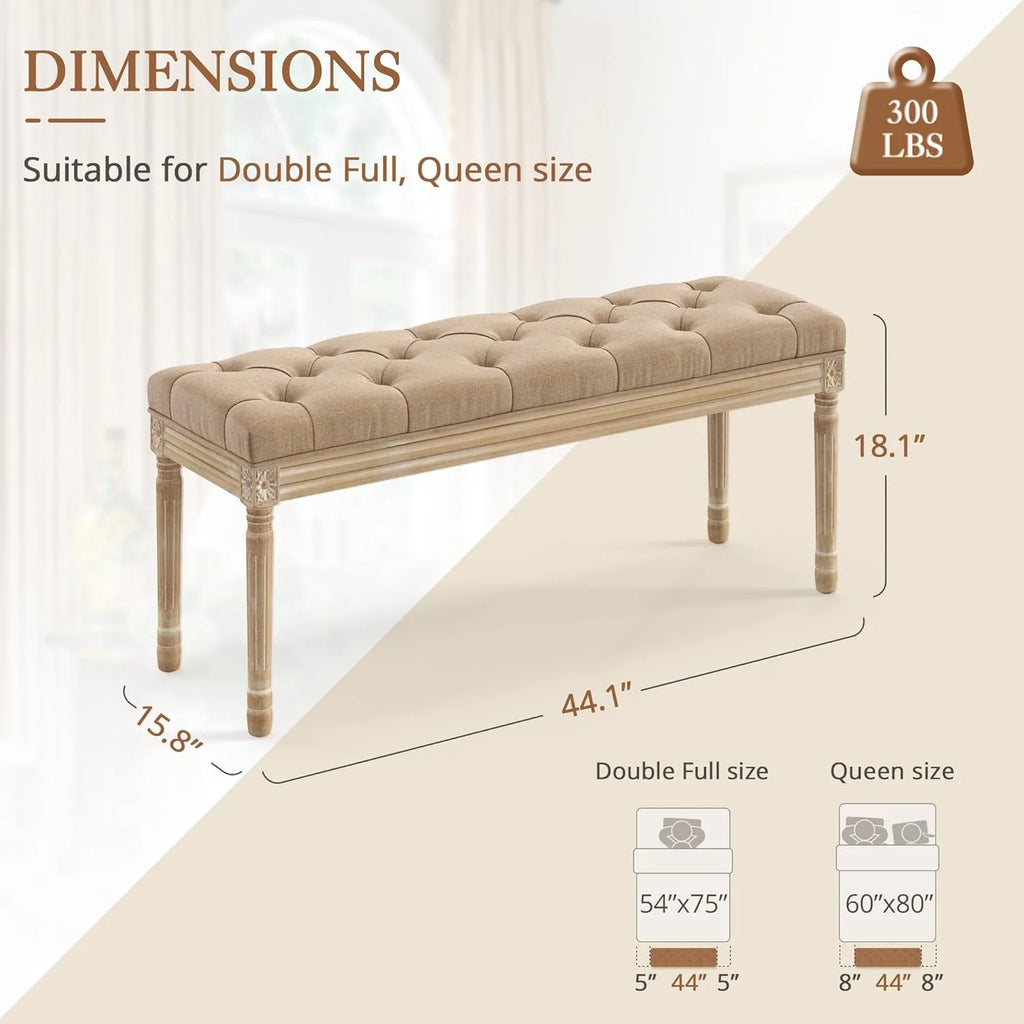 Dycanpo 44'' End of Bed Bench, Vintage Upholstered Bench for Entryway, Wheat