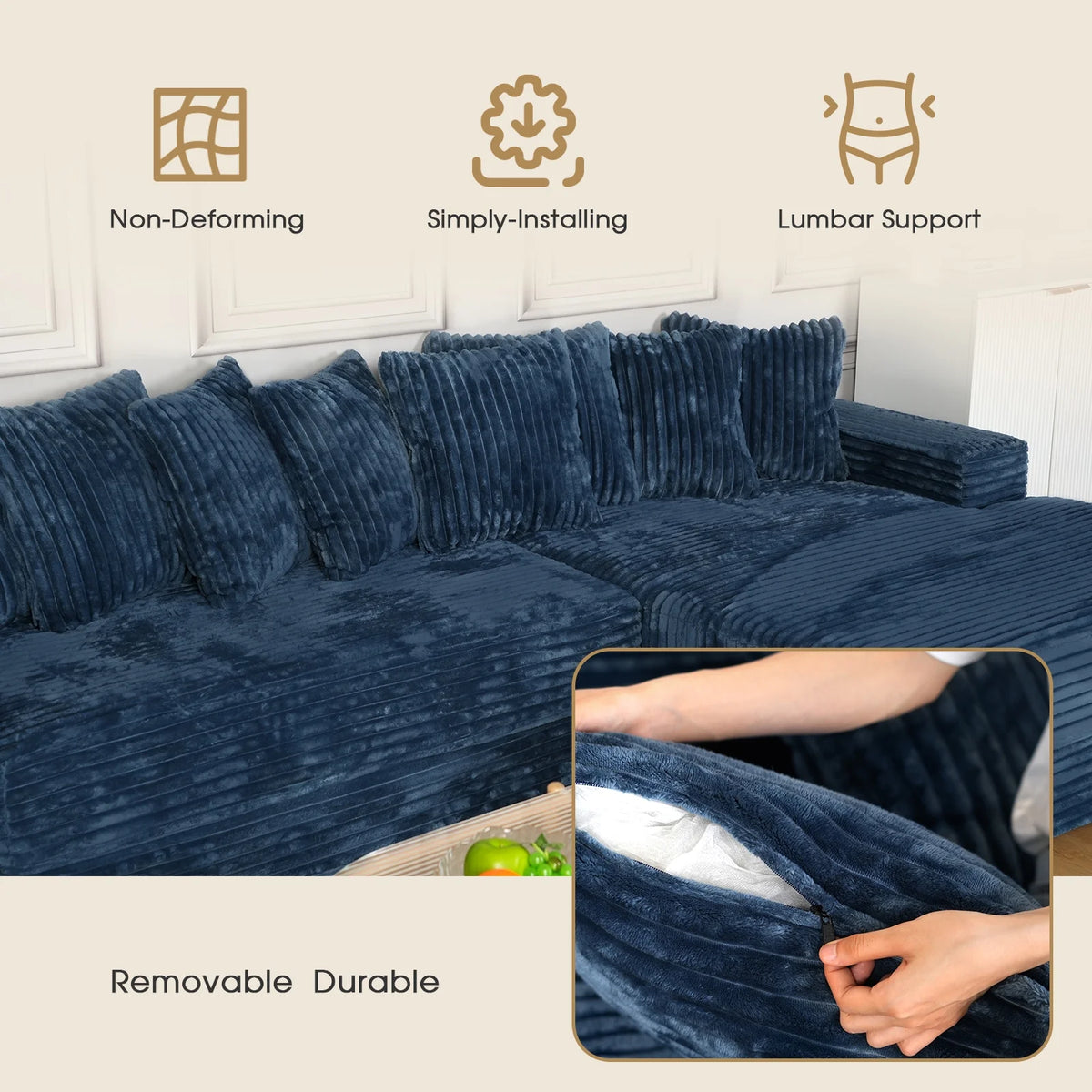 Advwin 110" Oversized L Shaped Sofa with Chaise, Comfy Plush 2-Piece L-Shaped Sectional Couches with 8 Pillows, Soft Fluffy Upholstered Sofa Bed for Living Room Apartment Bedroom, Light Gray