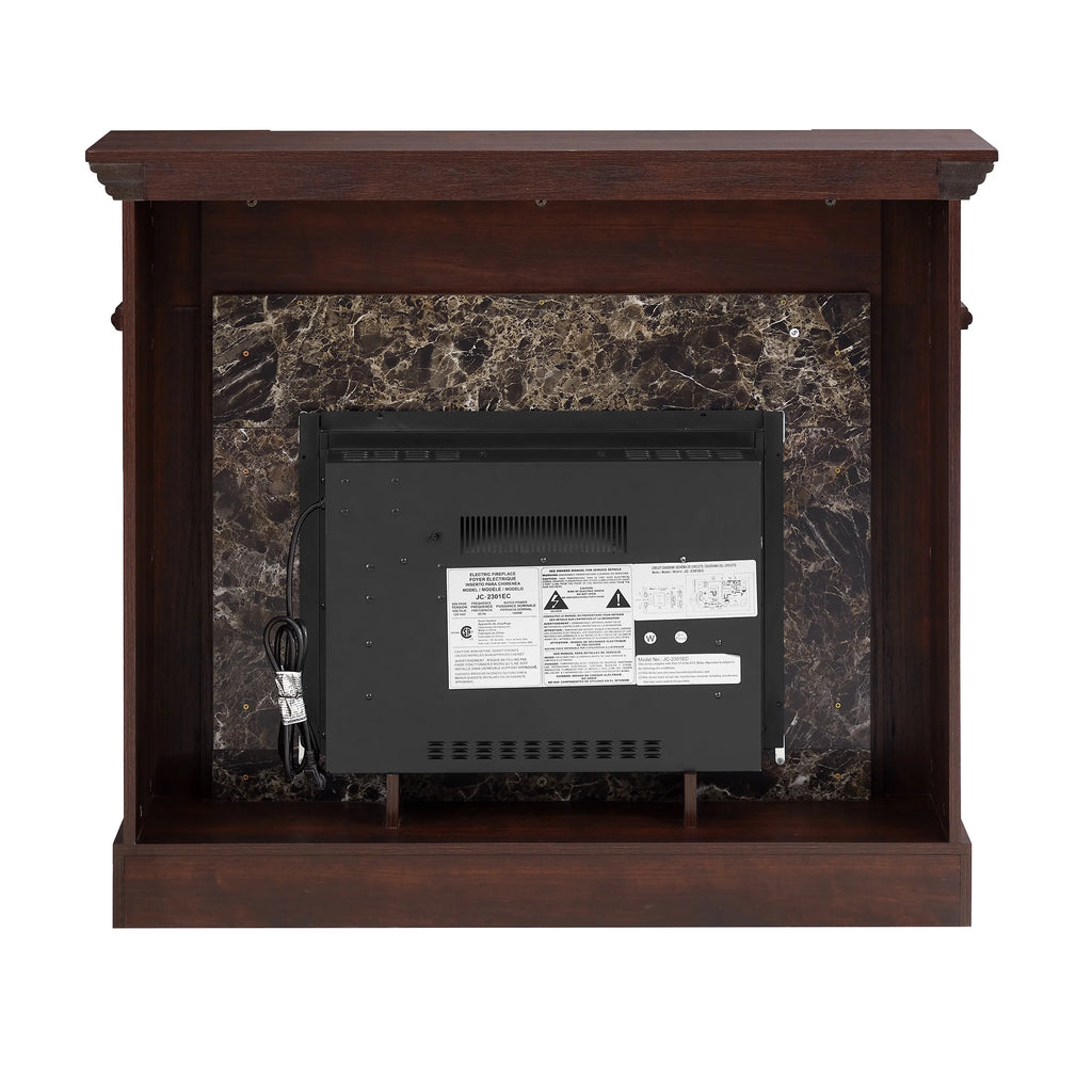 IMKHK Fireplace with Mantel, 46" Freestanding Electric Fireplace Heater with Stacked Stone Surround, TV Stand with Fireplace, Remote Control, Adjustable Flame Level for Living Room, 1400W, Brown