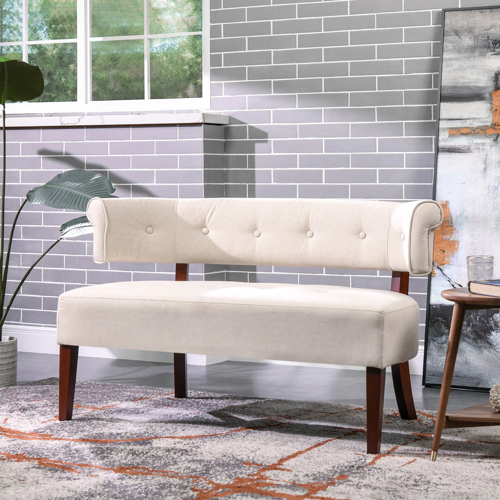 Jennifer Taylor Home Jared Roll Arm Tufted Polyester Fabric Bench, Sky Neutral Beige