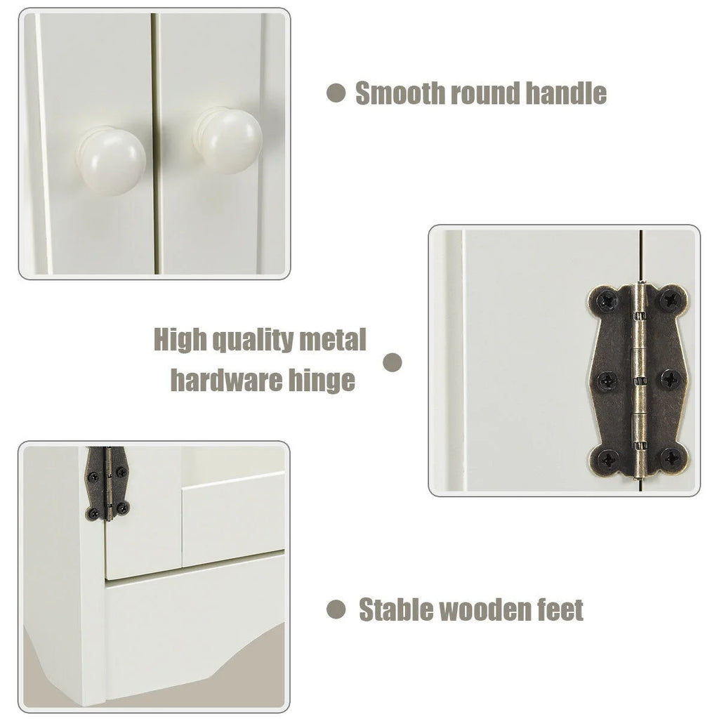 Costway Accent Storage Cabinet Adjustable Shelves Antique 2 Door Floor Cabinet Cream White