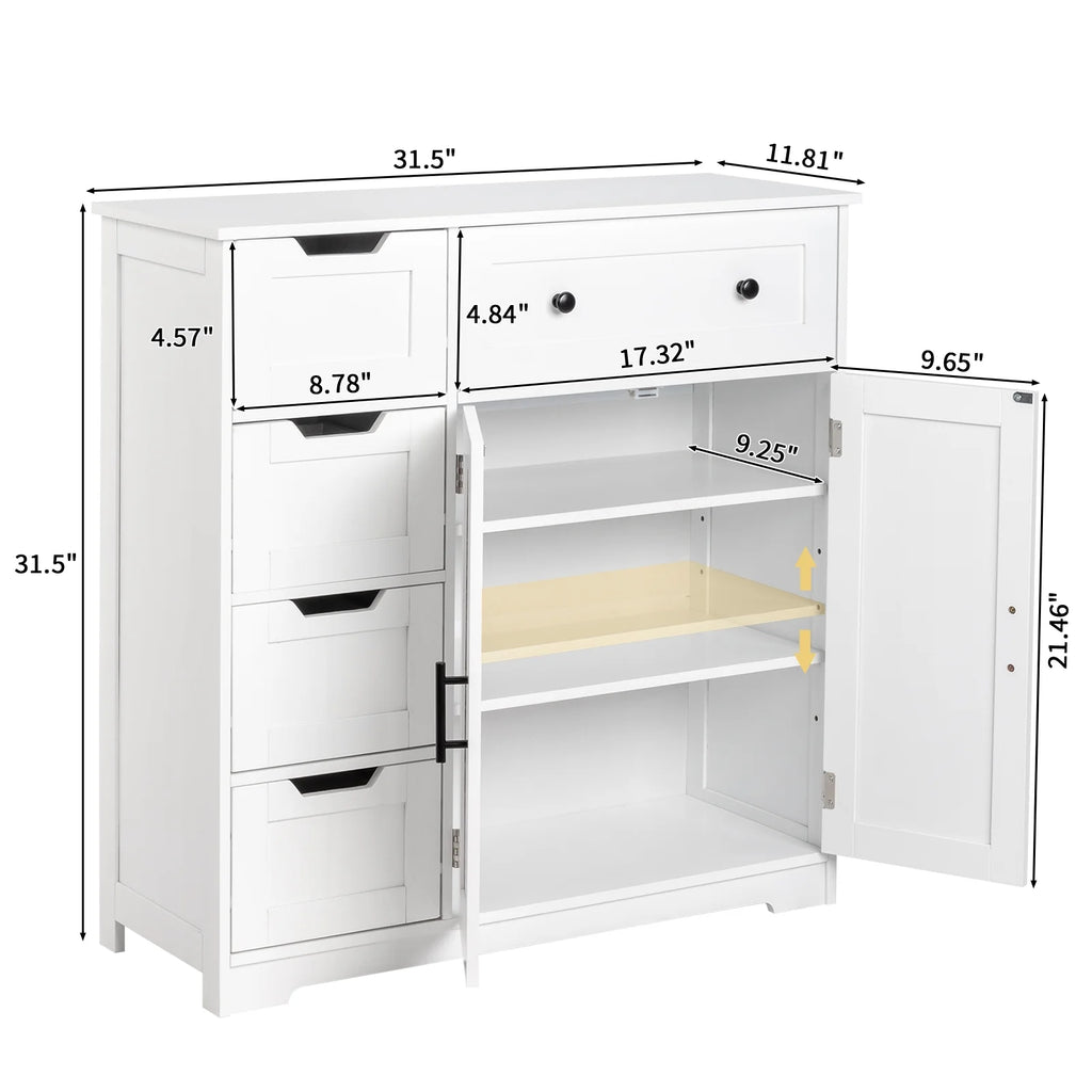 Ktaxon Wooden Bathroom Floor Cabinet with 4 Drawers & 1 Cupboard for Living Room Entryway, White
