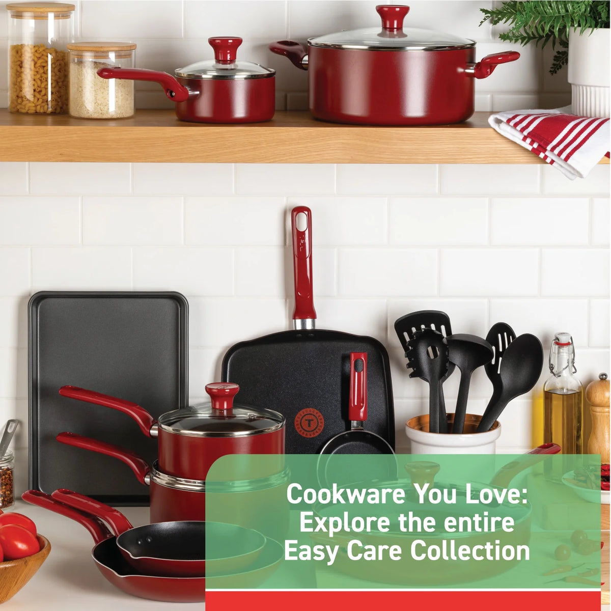 T-fal Easy Care, 20 Piece Non-Stick Pots and Pans Cookware Set, Grey