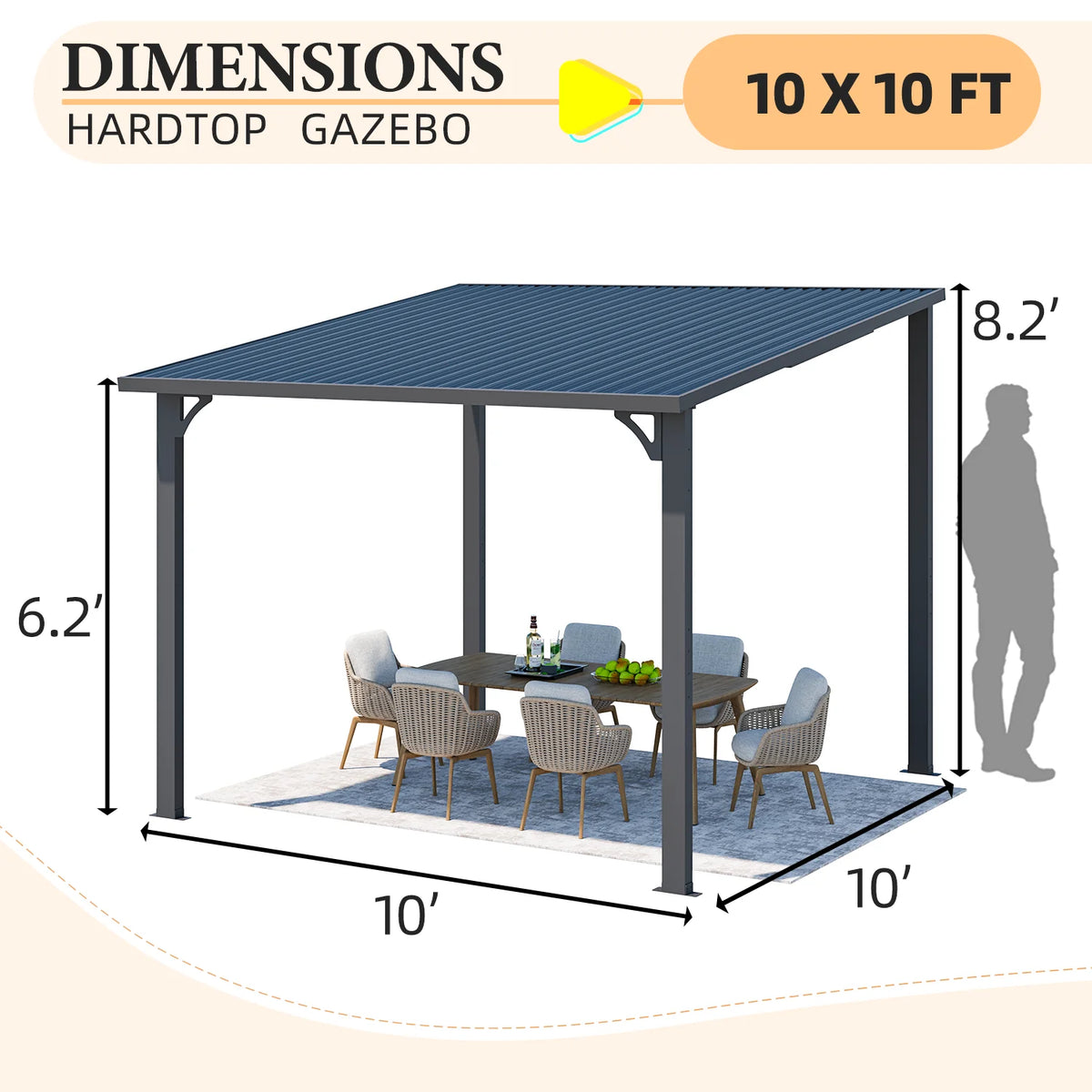 AECOJOY 10' x 12' Hardtop Gazebo, Heavy Duty Outdoor Gazebo with Galvanized Steel Sloping Roof, All Weatherproof Metal Gazebo Featuring Vertical Stripes for Patio, Backyard, and Lawns
