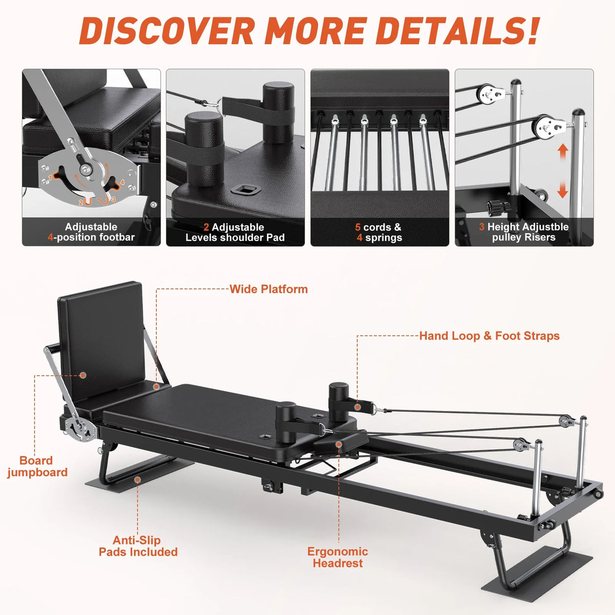 GIKPAL 92" Foldable Pilates Reformer Machine for Home Gym,Balanced Body Pilates Exercise Equipment with Jump Board
